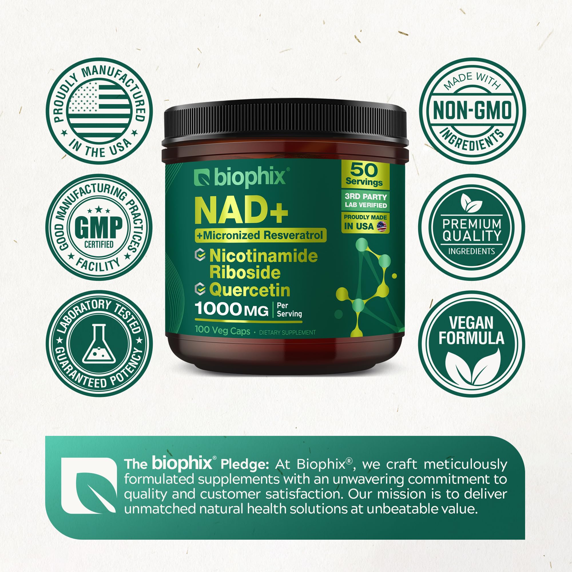 biophix NAD+ Liposomal Supplement for Women & Men - 1000 mg per Serving - Nicotinamide Riboside, Micronized Resveratrol & Quercetin Complex - 100 Veg Capsules - Non-GMO, Gluten-Free, cGMP Certified biophix buy supplements canada