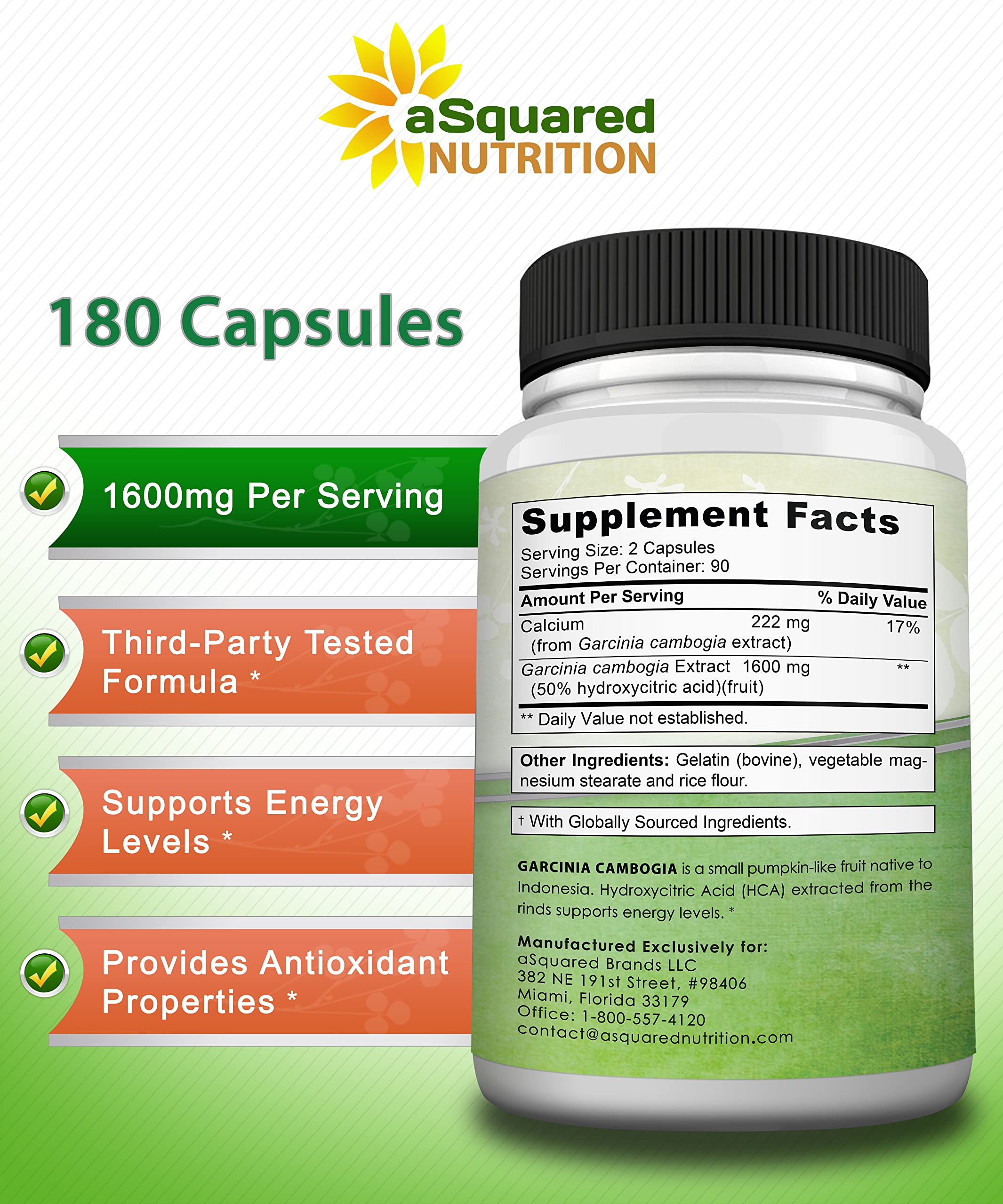 aSquared Nutrition Garcinia Cambogia 1600mg-180 Capsules-Natural Pure Extract Pills aSquared Nutrition buy supplements canada
