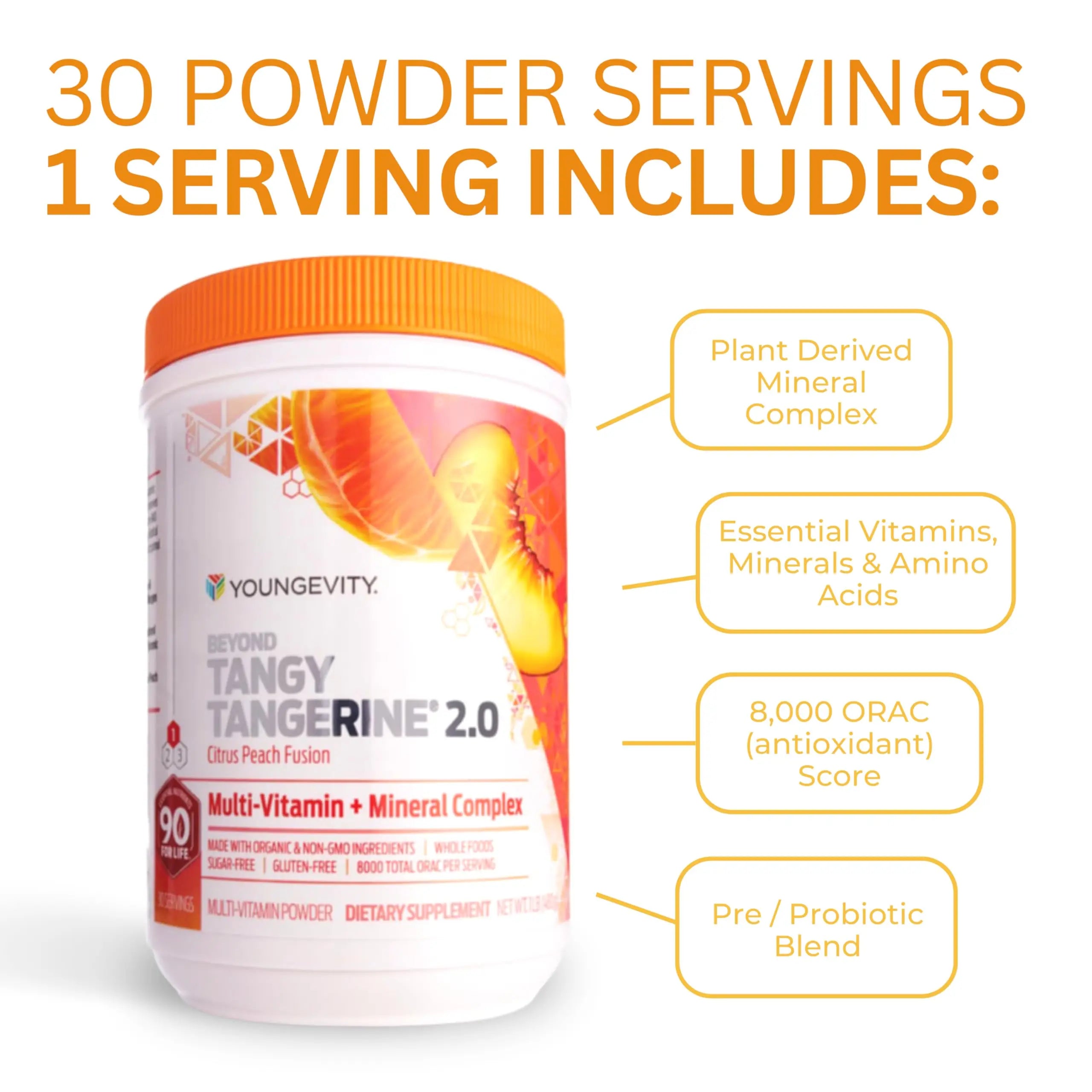 Youngevity Beyond Tangy Tangerine 2.0 Citrus Peach Ultimate Multi-Vitamin & Mineral Complex - Made with Natural & Whole Foods | 8,000 ORAC | 2 Canisters Youngevity buy supplements canada