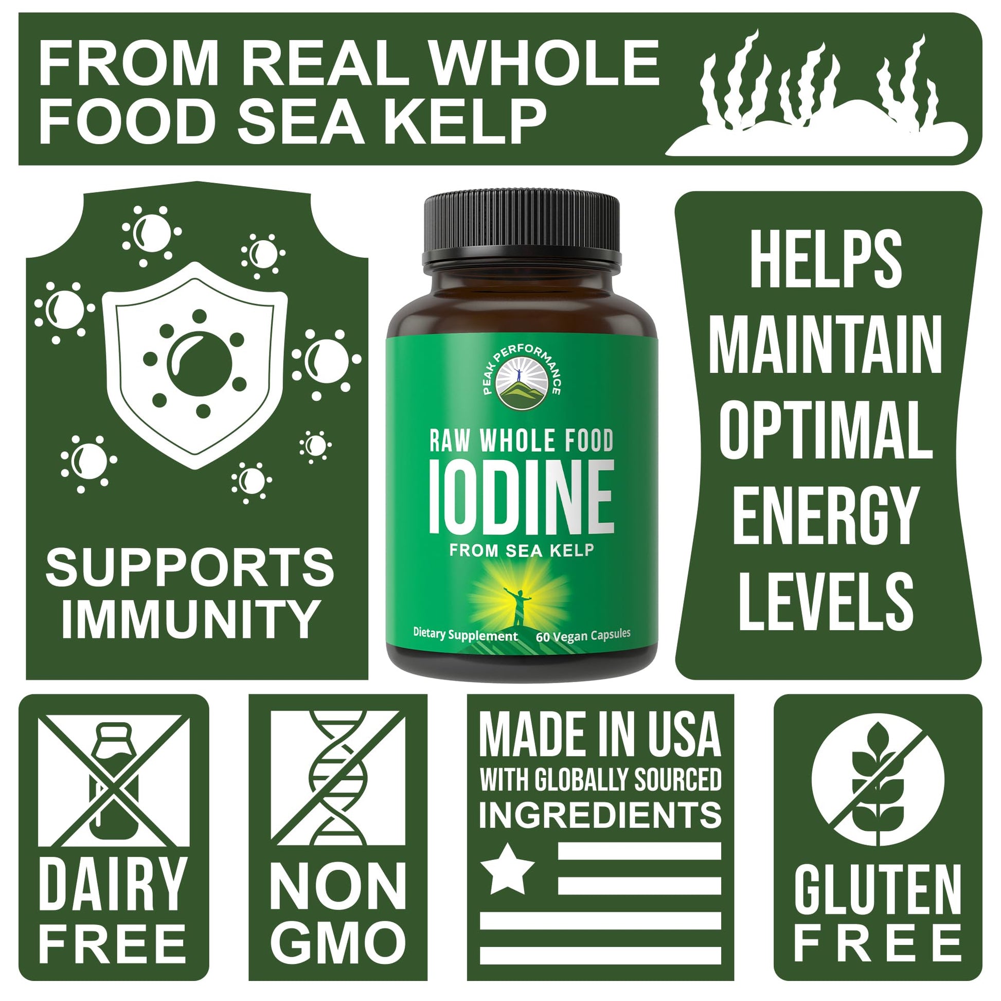 Raw Whole Food Iodine Supplement from Organic Kelp (Ascophyllum Nodosum) by Peak Performance. Potassium Iodide Support Tablets. for Metabolism, Energy, and Immune. 60 Vegan Capsules, Pills. Peak Performance buy supplements canada