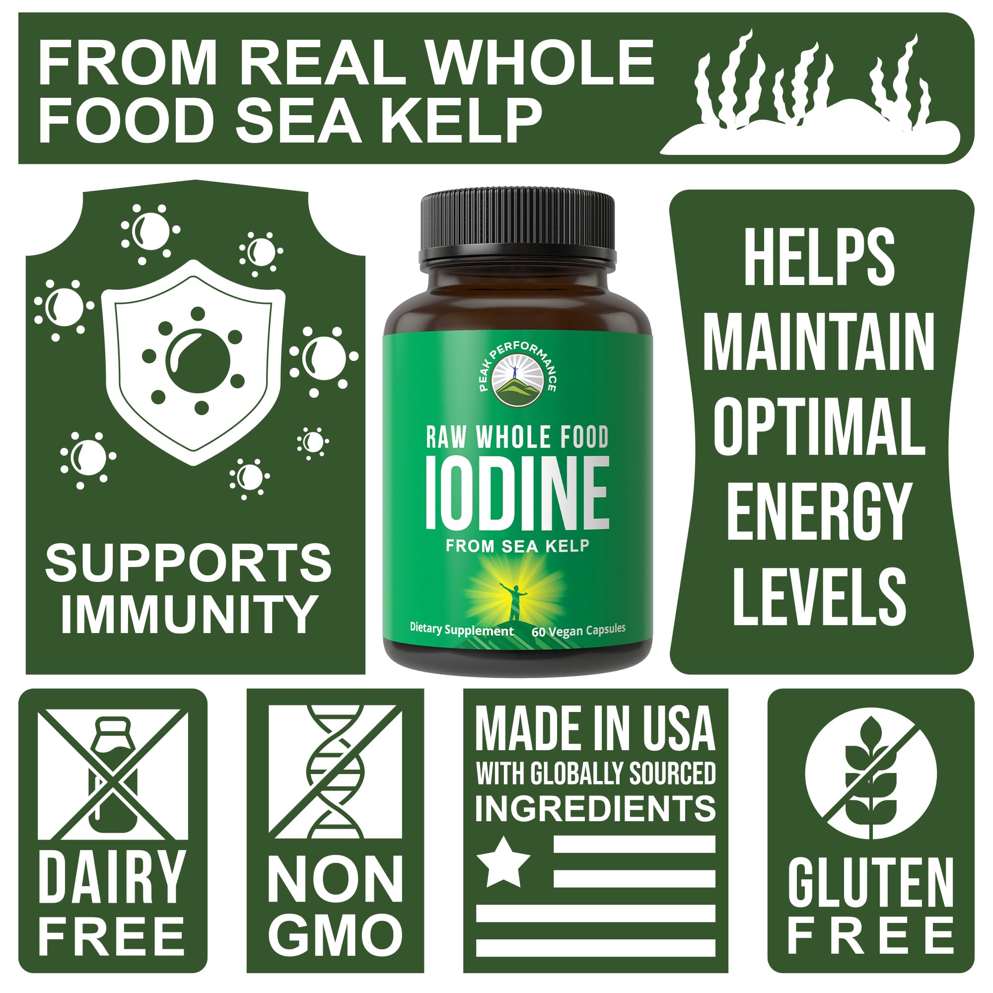 Raw Whole Food Iodine Supplement from Organic Kelp (Ascophyllum Nodosum) by Peak Performance. Potassium Iodide Support Tablets. for Metabolism, Energy, and Immune. 60 Vegan Capsules, Pills. Peak Performance buy supplements canada