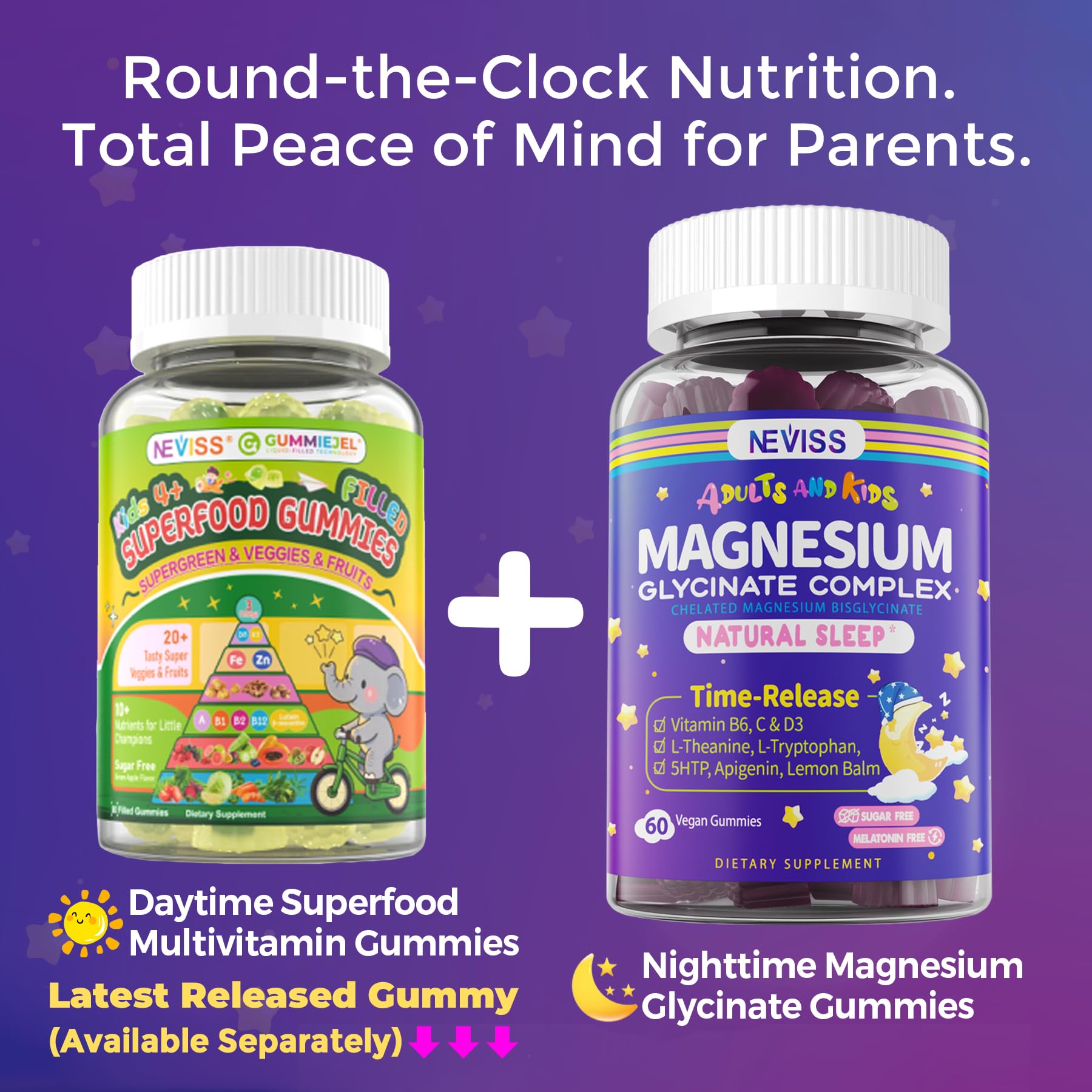 Magnesium Glycinate Gummies for Adults & Kids 4+, Sugar Free Magnesium Bisglycinate Supplement 400/200mg with B6D3, 5HTP, L-Theanine for Sleep & Relaxation, Brain, Muscle, Melatonin Free Gummies,2Pack NEVISS buy supplements canada