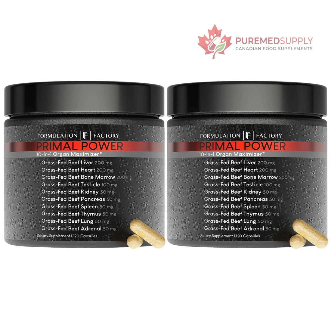 Formulation Factory Primal Power 10-in-1 Grass-Fed Organ Supplement with Beef Liver, Heart, Marrow, Testicle, Kidney, Supports Vitality, Hormones, Energy, Immunity (4 Month Supply, 240 Capsules) Formulation Factory buy supplements canada