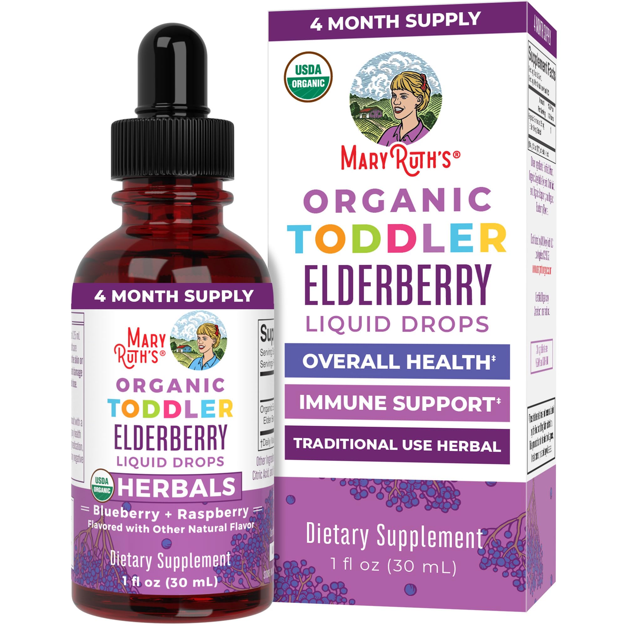 MaryRuth Organics Toddler Elderberry Syrup, USDA Organic Elderberry, Sugar Free Kids Immune Support Supplement for Ages 1-3 Years, Clean Label Project Verified®, Vegan, Non-GMO, Gluten Free, 1 Fl Oz MARYRUTH'S buy supplements canada