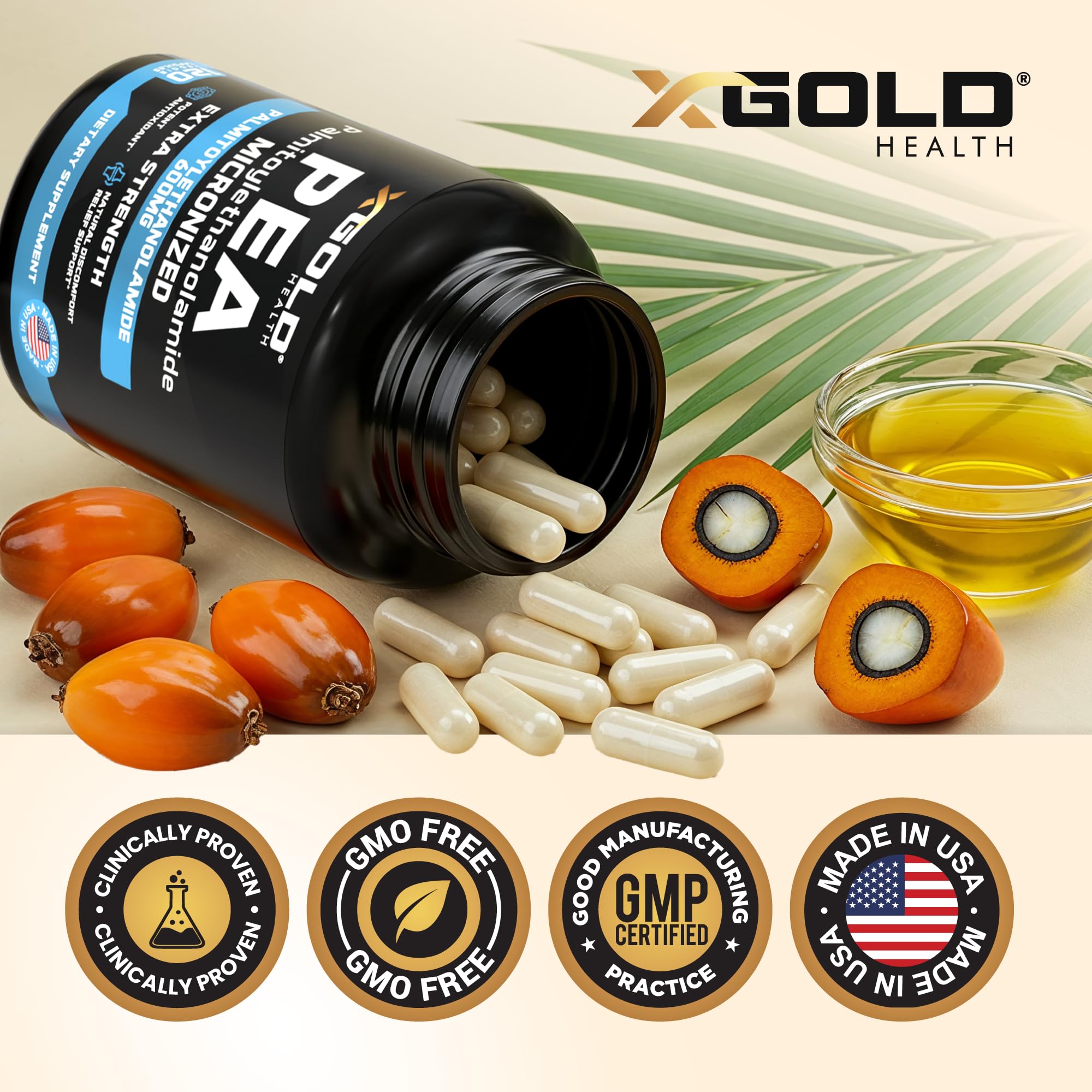 Palmitoylethanolamide Pea Supplement 600 mg | Micronized Pea 99% Highly Purified and Bioavailable | Made in USA | Supplement for Men and Women - 120 Capsules X Gold Health buy supplements canada