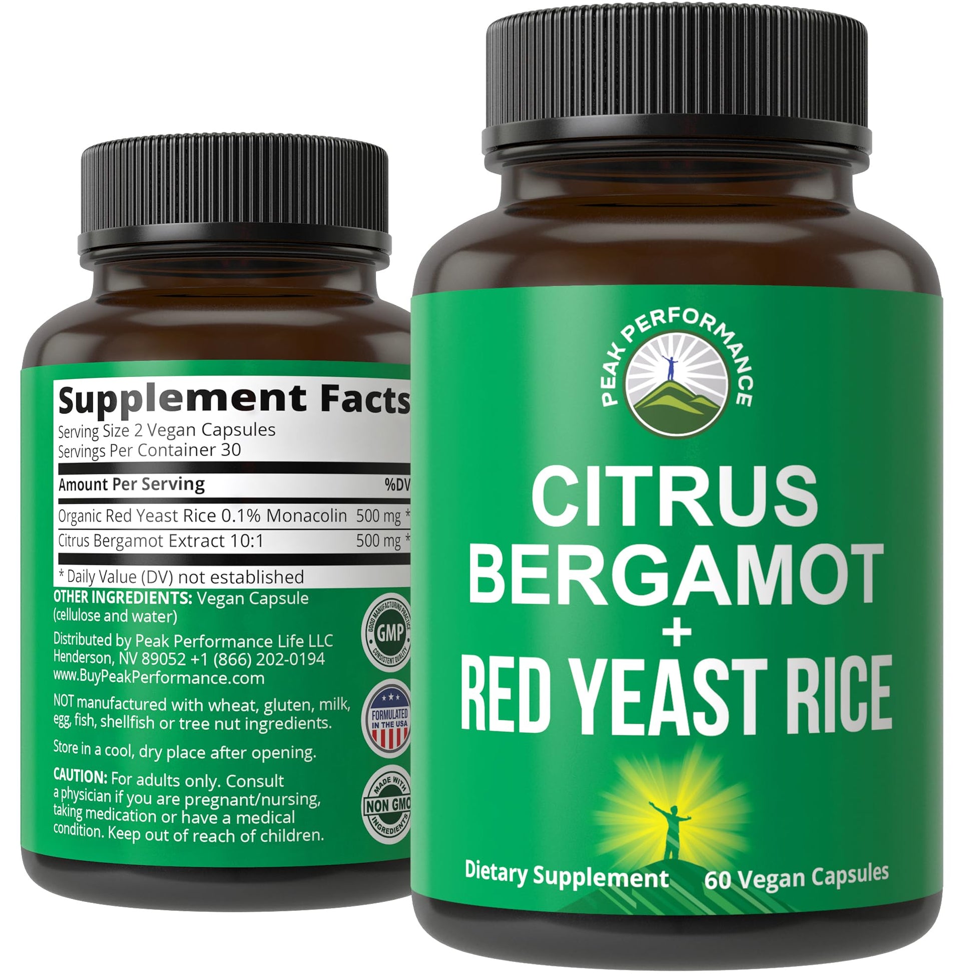 Citrus Bergamot + Red Yeast Rice. 2-in-1 Supplement. High Strength 10:1 Bergamot Extract. No Gluten, Zero Sugar, Vegan Capsules Peak Performance buy supplements canada