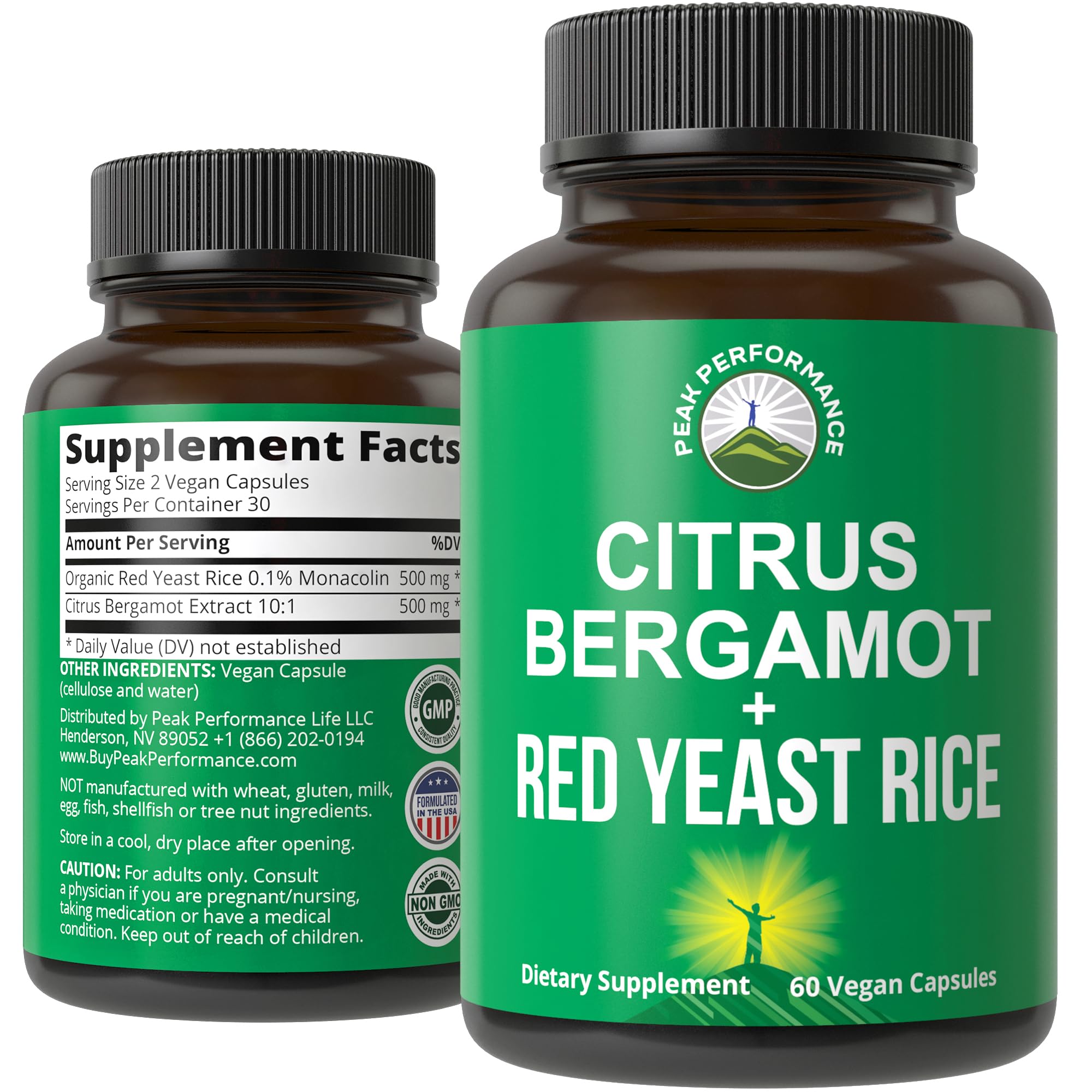 Citrus Bergamot + Red Yeast Rice. 2-in-1 Supplement. High Strength 10:1 Bergamot Extract. No Gluten, Zero Sugar, Vegan Capsules Peak Performance buy supplements canada