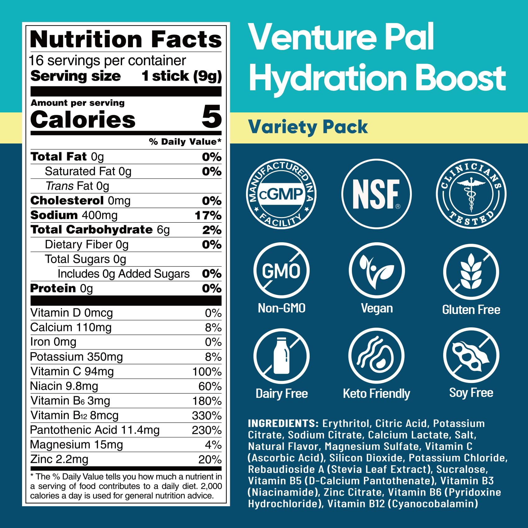 Venture Pal Sugar Free Electrolyte Powder Packets - Liquid Daily IV Hydration Packets for Rapid Rehydration | 7 Electrolytes & 5 Vitamins | Keto Friendly Venture Pal buy supplements canada
