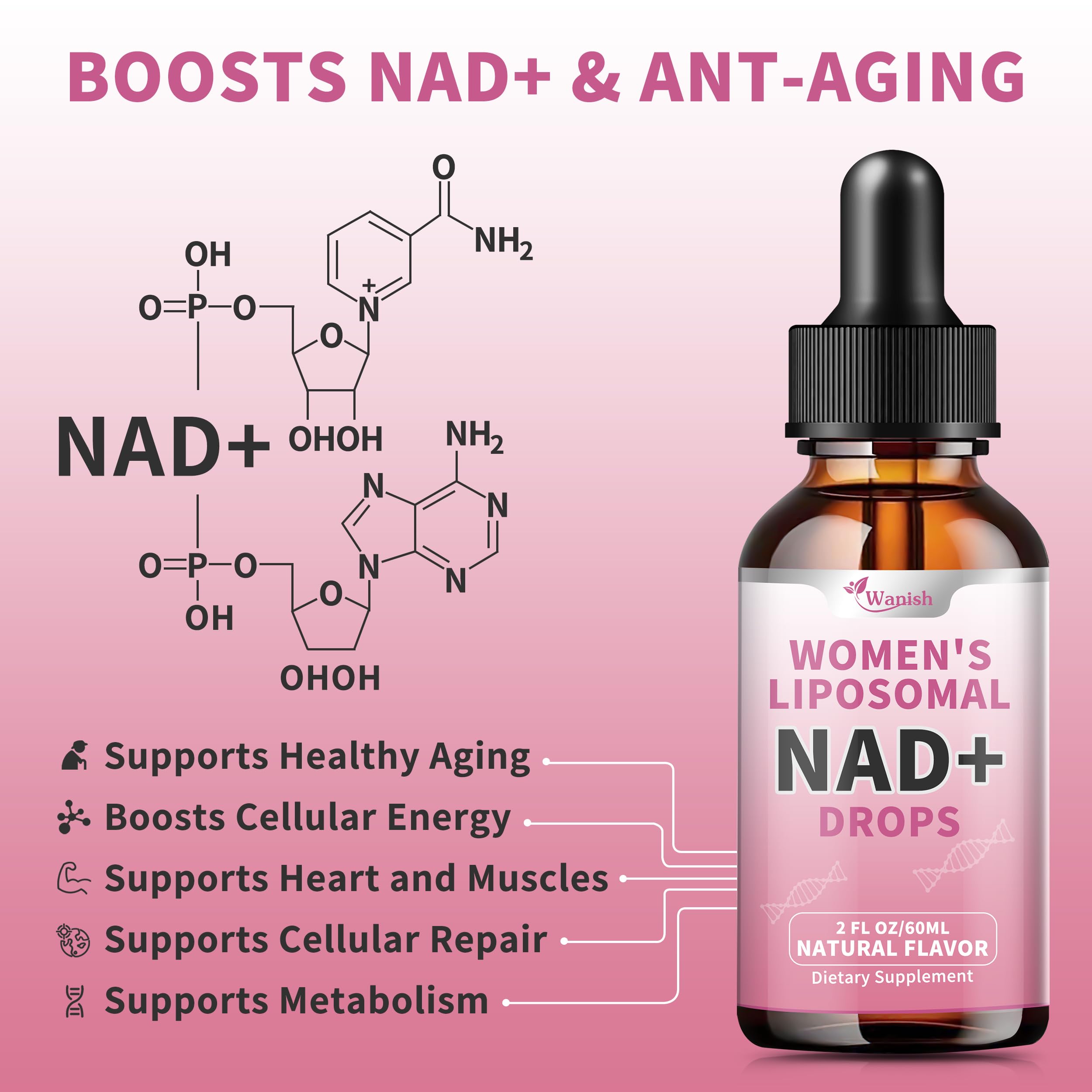 Liposomal NAD Liquid Supplement for Women, Pure 500mg NAD Nicotinamide - Cell Regeneration，Energy & Metabolism Support, Vegan,Sugar Free，Additives Free，2 Fl Oz Wanish buy supplements canada