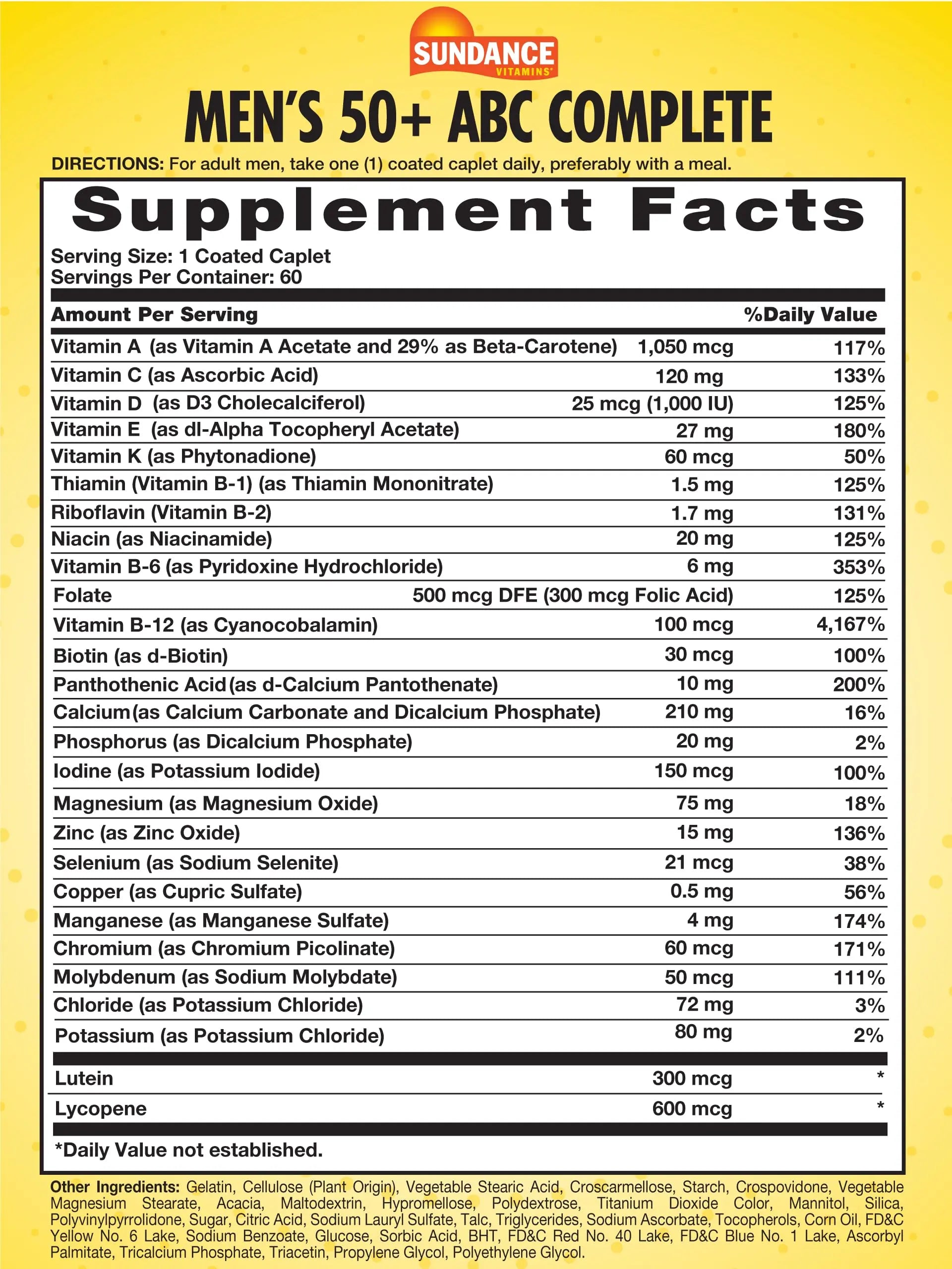 Sundance Men's 50+ Multivitamin Caplets | with Vitamins A, C, E, B6, B12 | Multimineral Formula | Non-GMO & Gluten Free Supplement Sundance buy supplements canada