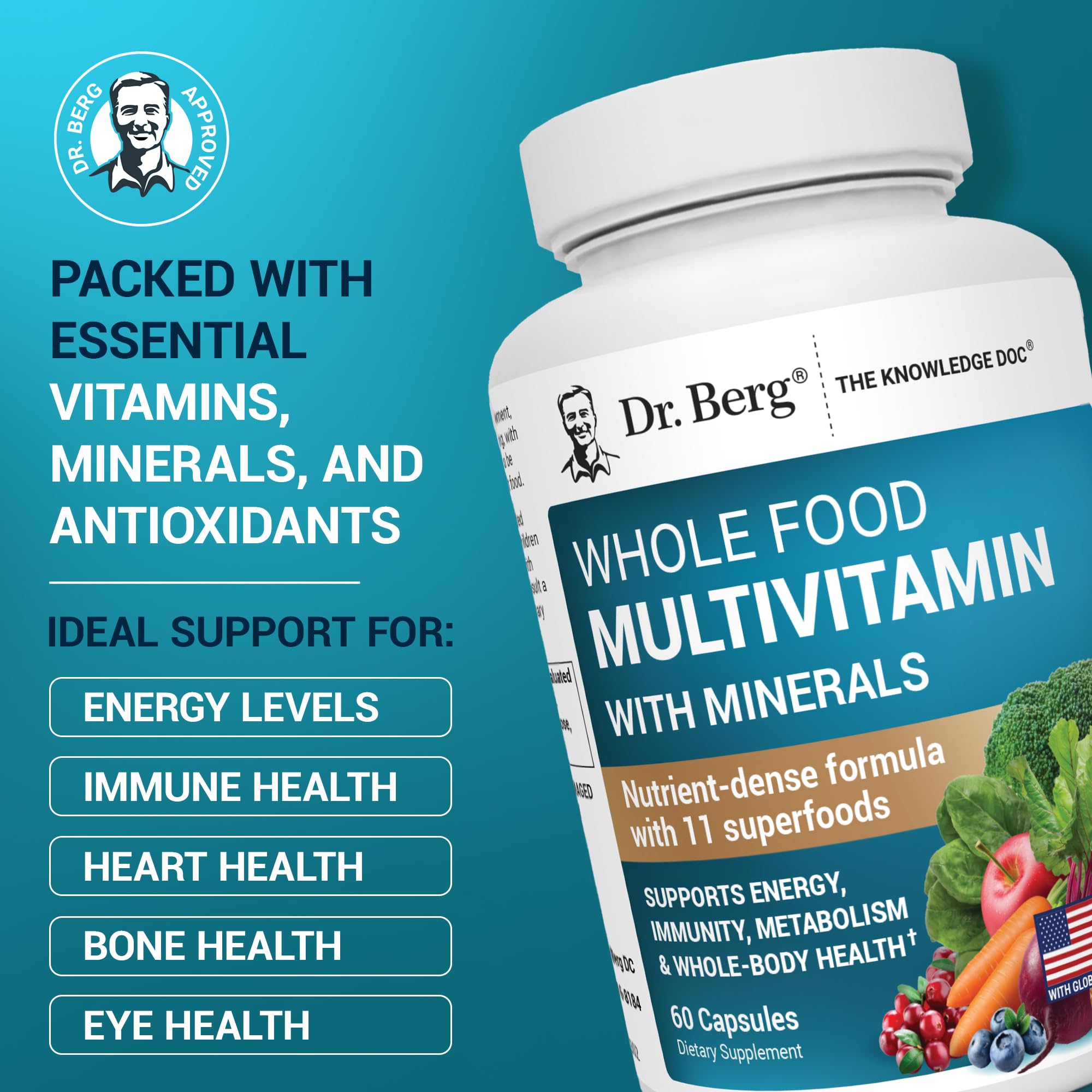 Dr. Berg Whole Food Multivitamin with Minerals - Daily Multivitamin for Men and Women - Includes Premium Whole Food Fruits and Vegetable Blend with Folate Dr. Berg Nutritionals buy supplements canada