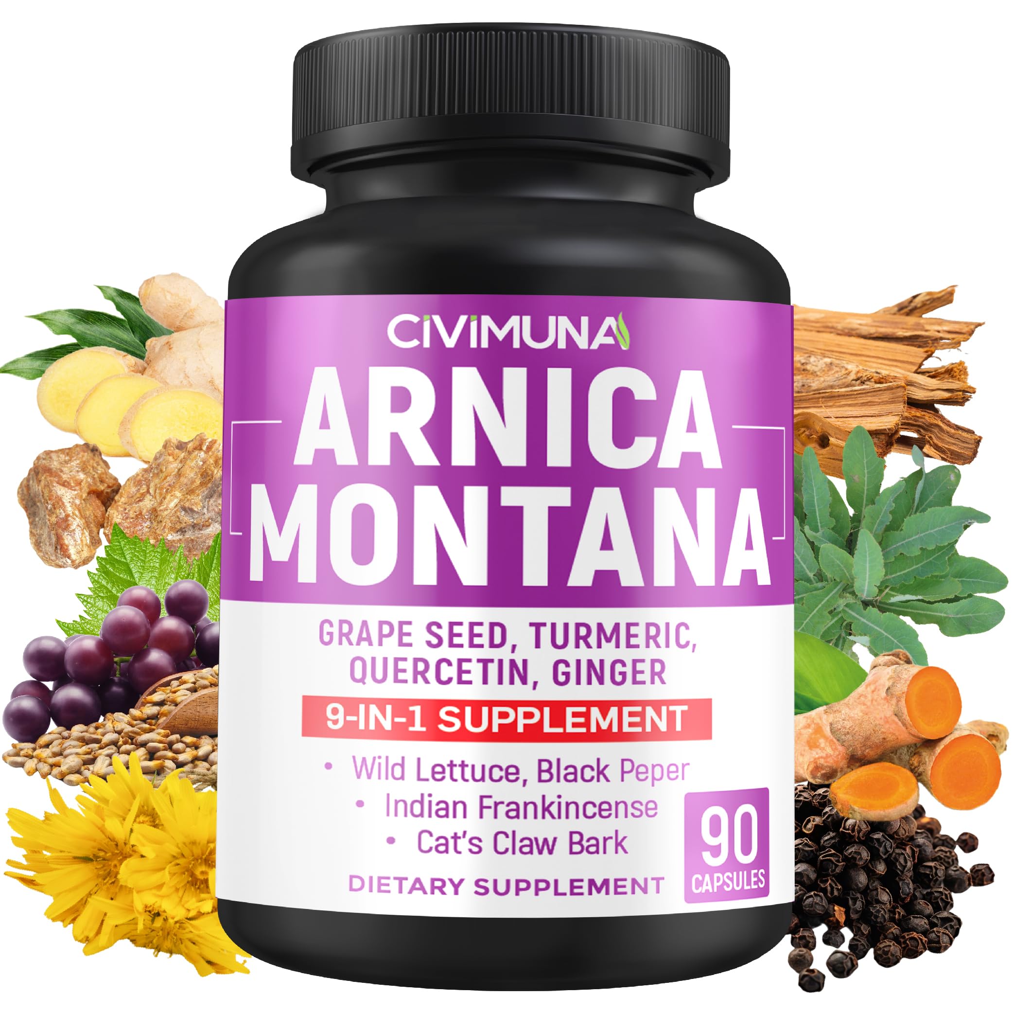 Arnica Capsules with Arnica, Grape Seed, Turmeric and More - 90 Capsules for 3 Months Supply CIVIMUNA buy supplements canada