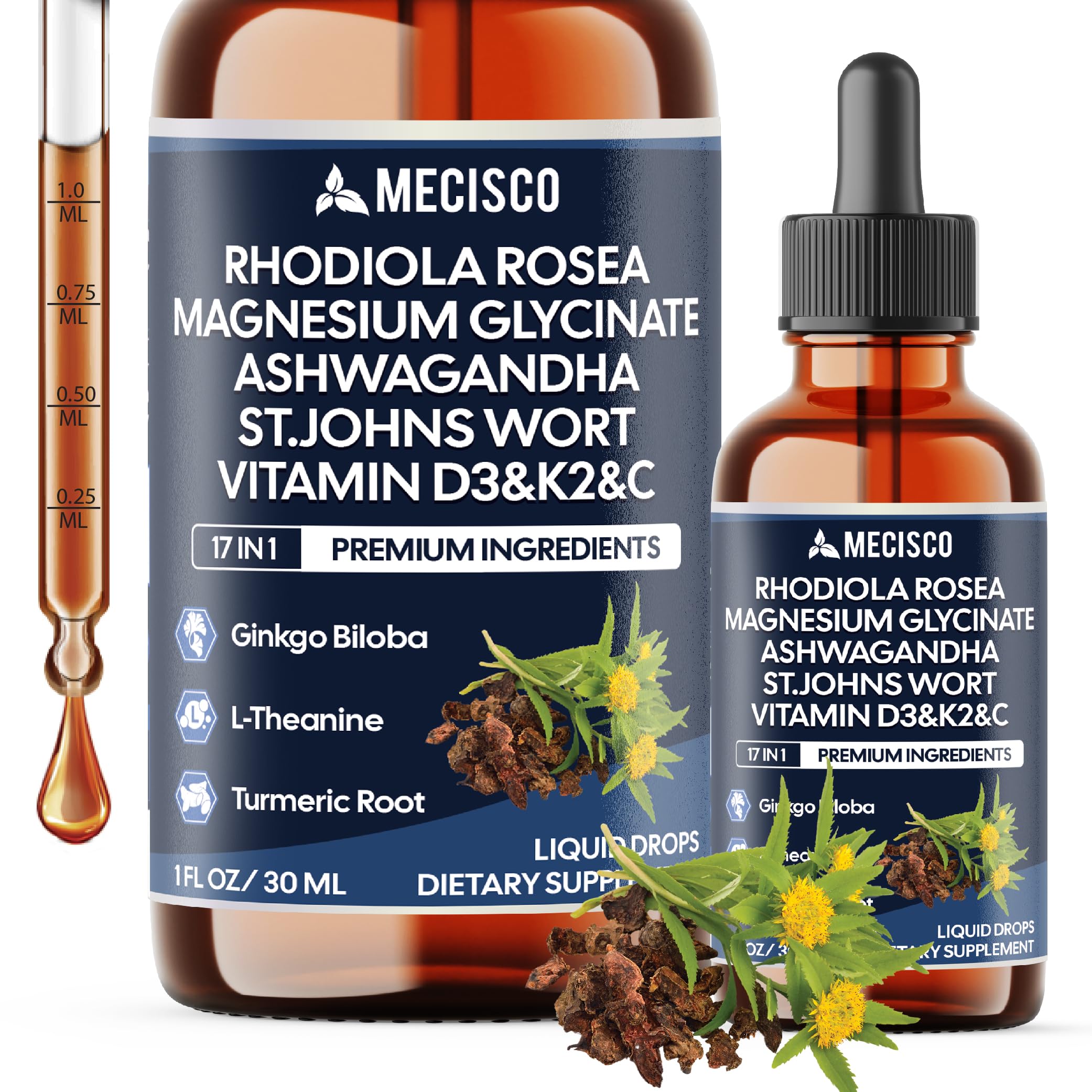 17in1 Rhodiola Rosea Liquid Drops with blend Ashwagandha Magnesium, L-Theanine. Ultra Strength Rhodiola Cortisol Supplement, Rhodiola Root for Support Relaxation, Mood, Energy - 1 FL Oz - 60 Day Mecisco buy supplements canada