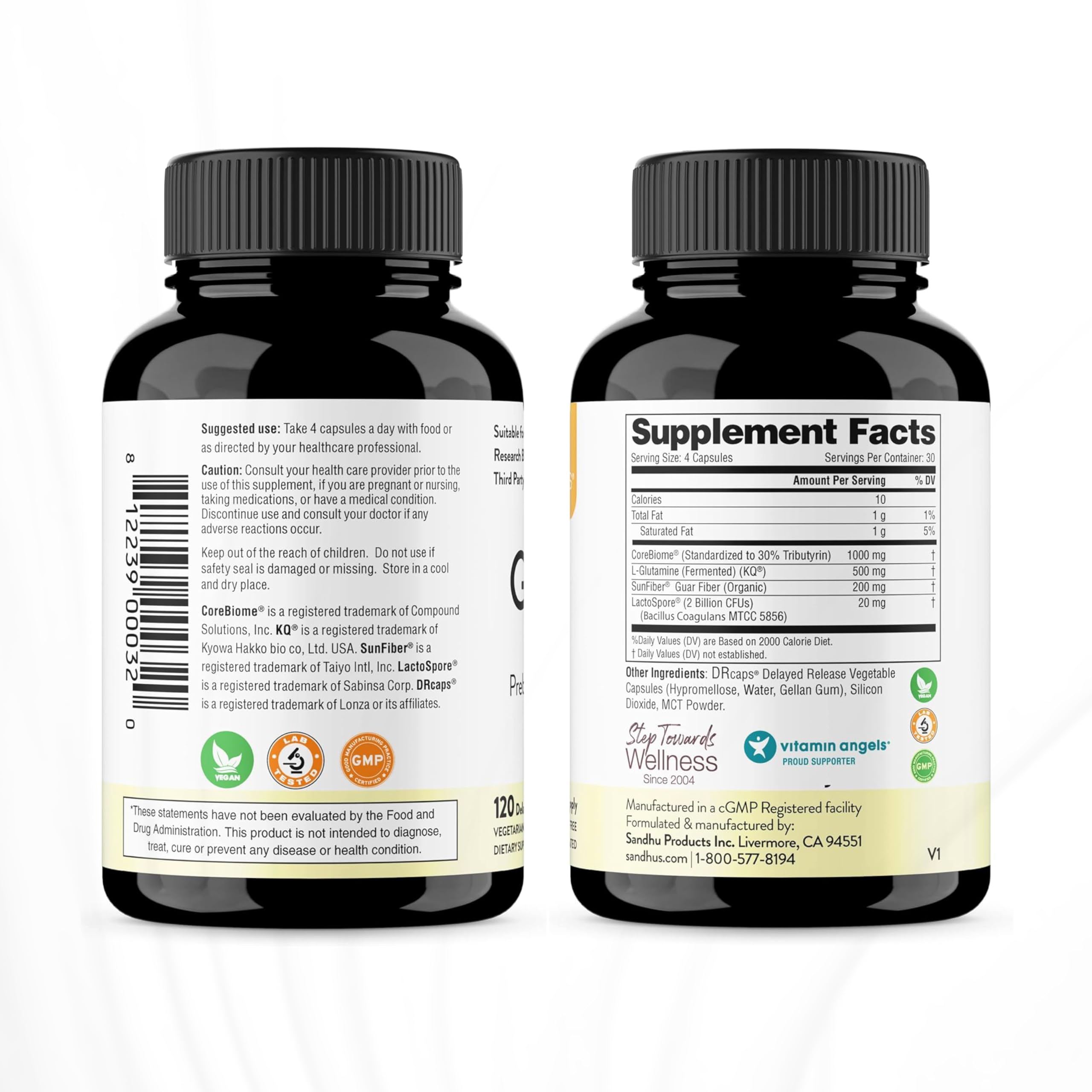 Sandhu's Gut Health - Prebiotic, Probiotic, Postbiotic & L-Glutamine | Digestive Health, Colon, Probiotic Total Supplements | 120 Delayed Release Capsules Sandhu's buy supplements canada