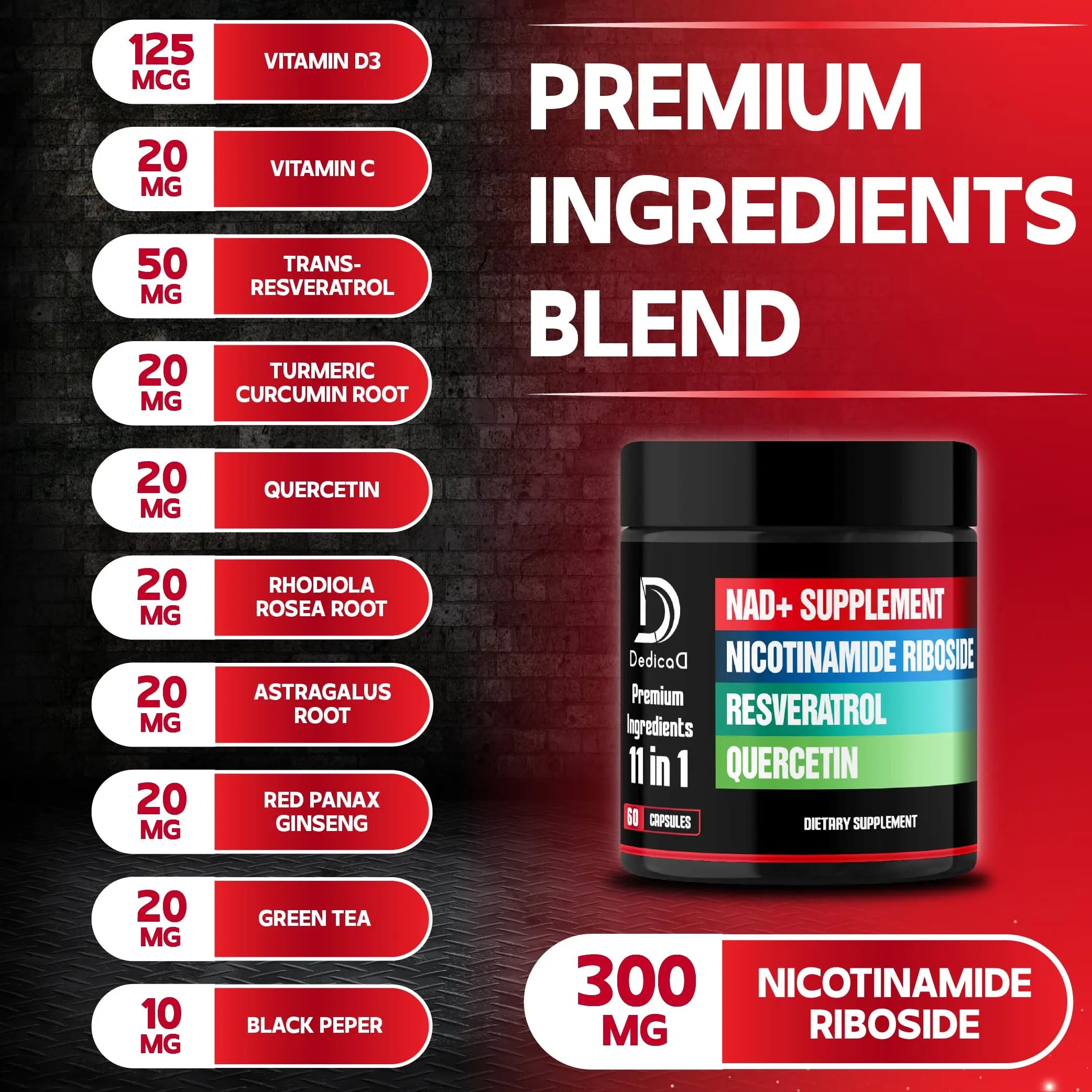DEDICAD 11in1 NAD Supplement with Nicotinamide Riboside, Quercetin, Resveratrol and 8 More - 2 Month Supply DEDICAD buy supplements canada