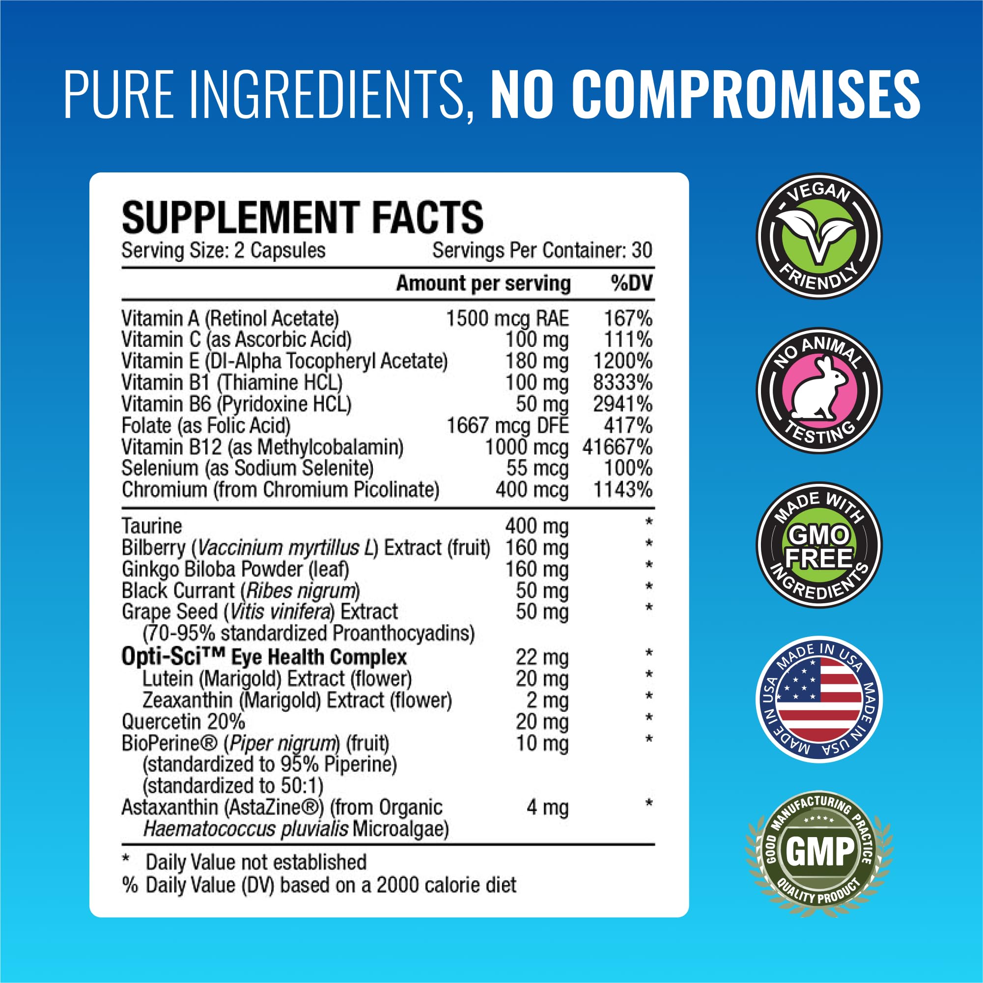 Approved Science EyeSyl - Eye Support Supplement - Chromium Picolinate, Taurine, Lutein, Zeaxanthin, Bilberry, BioPerine - 1 Month Supply - 60 Capsules - Made in The USA Approved Science buy supplements canada