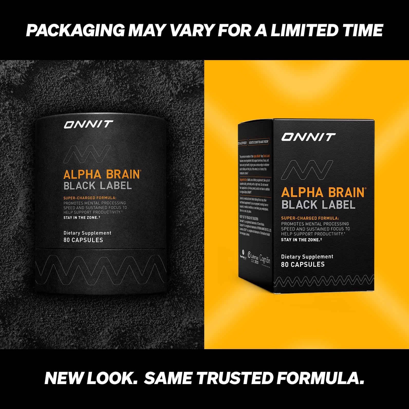 ONNIT Alpha Brain Black Label Capsules, IGEN Non-GMO Tested Citicoline Brain Supplement for Concentration and Memory, Lion’s Mane, Lutemax Lutein, L Theanine and Mucuna Pruriens, 80 Count ONNIT buy supplements canada