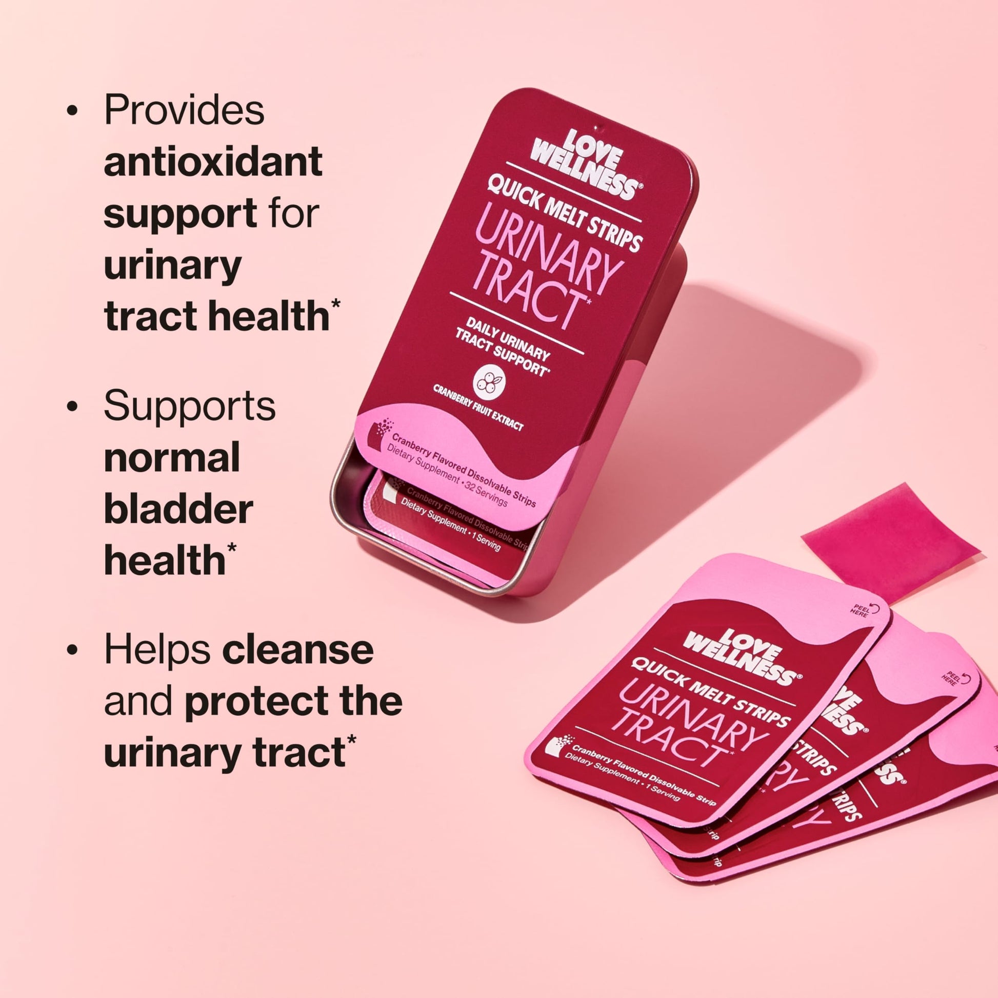 Love Wellness Urinary Tract* Quick Melt Strips - Fast-Dissolving UT Support with 36 mg PACs from Cranberry Fruit Extract - Promotes Urinary Health* - No Water Needed - Vegan and Sugar Free - 32 Strips Love Wellness buy supplements canada