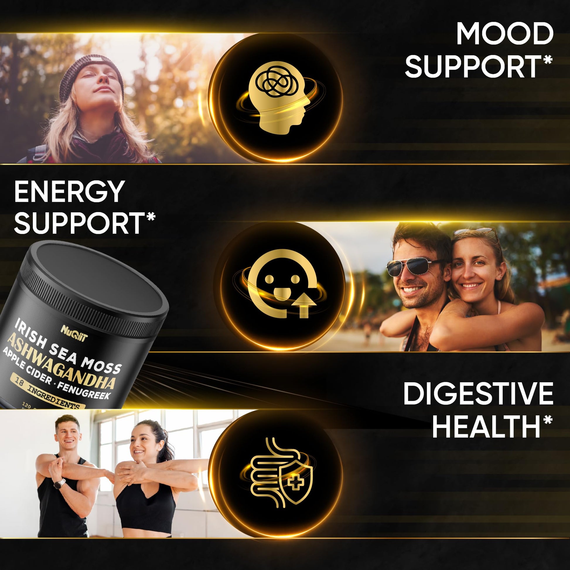 NUQIIT Organic Ashwangdha Capsules 15000mg Irish Sea Moss Apple Cider Vinegar & More - Support Brain Health, Strength & Immune System - 120 Vegan Capsules NUQIIT buy supplements canada