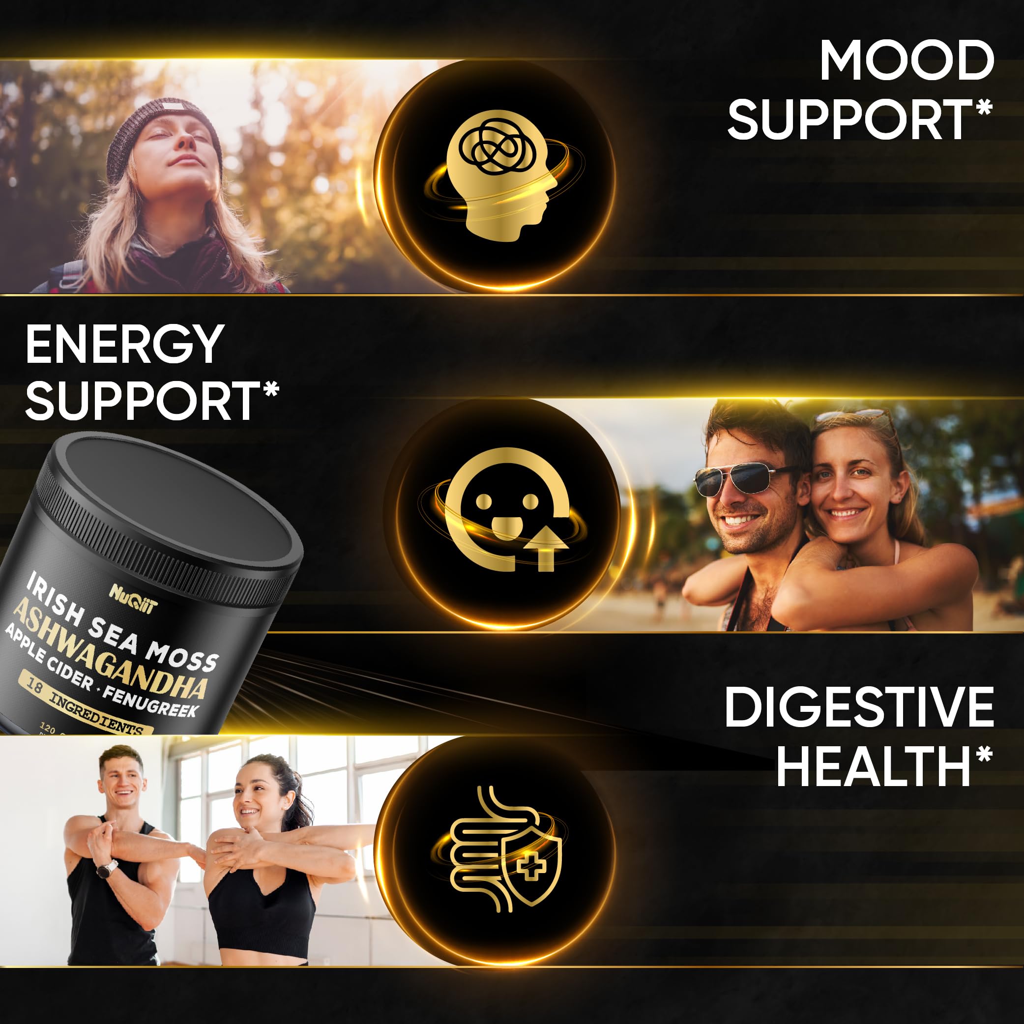 NUQIIT Organic Ashwangdha Capsules 15000mg Irish Sea Moss Apple Cider Vinegar & More - Support Brain Health, Strength & Immune System - 120 Vegan Capsules NUQIIT buy supplements canada