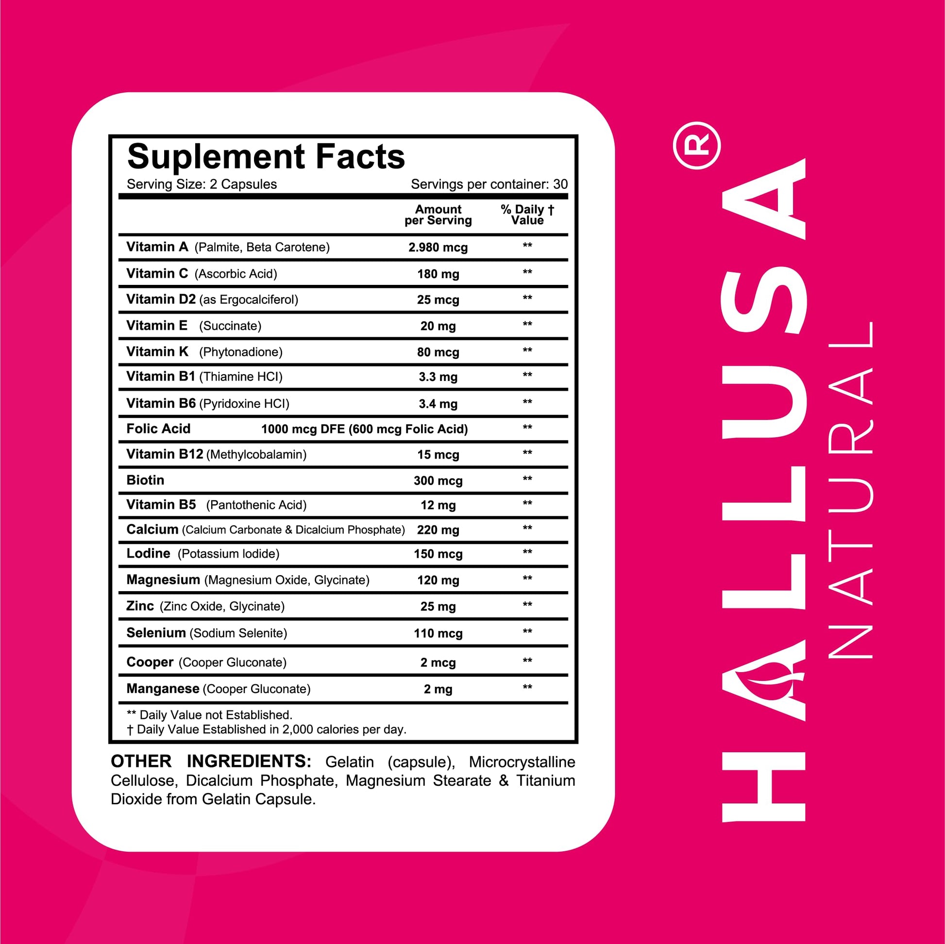 Women’s Multivitamin 18+ Vitamins & Minerals | Biotin, Folic Acid, Zinc, Calcium, Magnesium & Vitamin D | Hair, Skin & Nails Support, Energy Hallusa Natural buy supplements canada