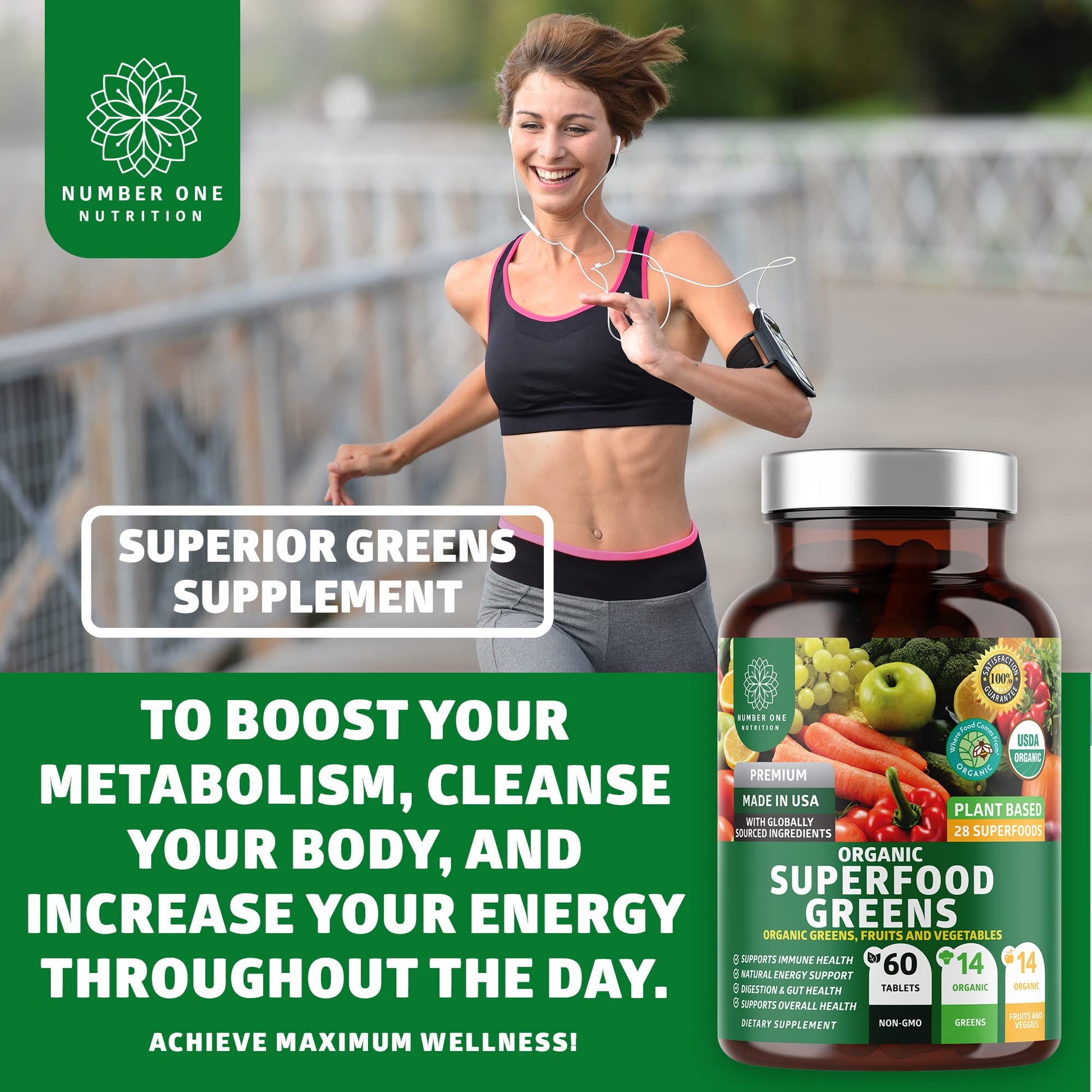 N1N Premium Organic Superfood Greens [28 Powerful Ingredients] Natural Fruit and Veggie Number One Nutrition buy supplements canada