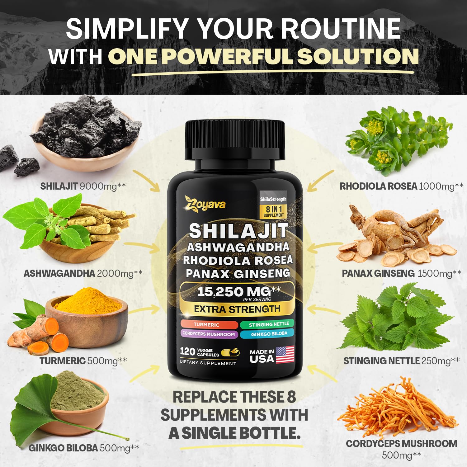 Zoyava Shilajit 9000MG Radiant Health Blend Ashwagandha 2000MG Rhodiola Rosea Zoyava buy supplements canada