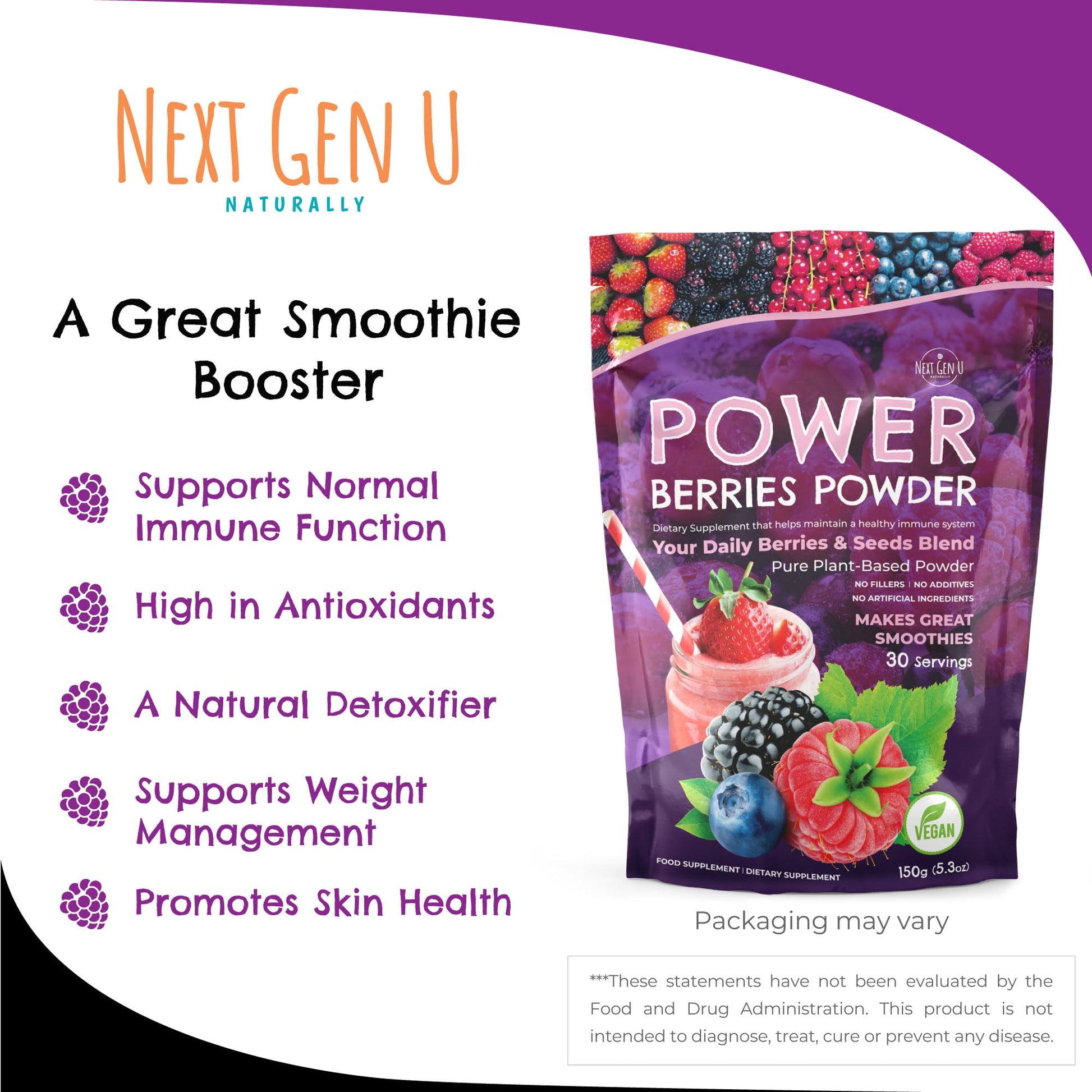 Super Berry Powder - 150g - Immune Support - Food Supplement - Superfood Berries - Smoothie Mix for Shakes - Healthy Boost for Detox Juice Beverages or Any Drink - by NextGenU NGU Next Gen U buy supplements canada