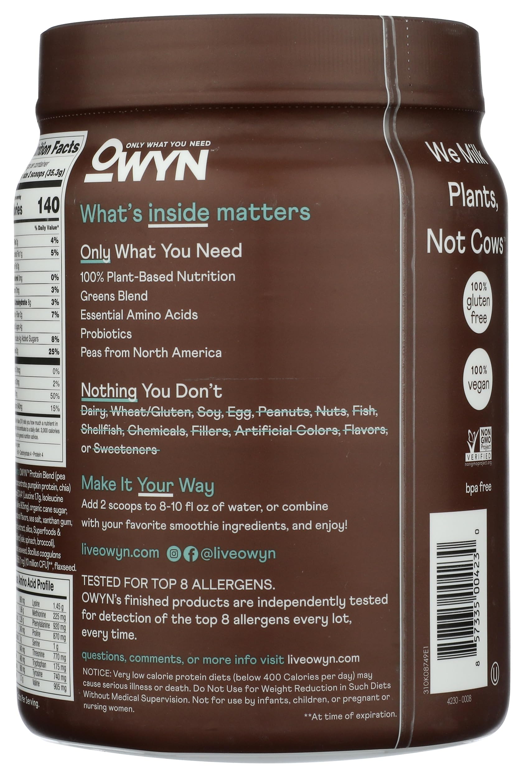 OWYN Only What You Need Plant-Based Protein Powder, Dark Chocolate, 1.17 lbs OWYN Only What You Need buy supplements canada