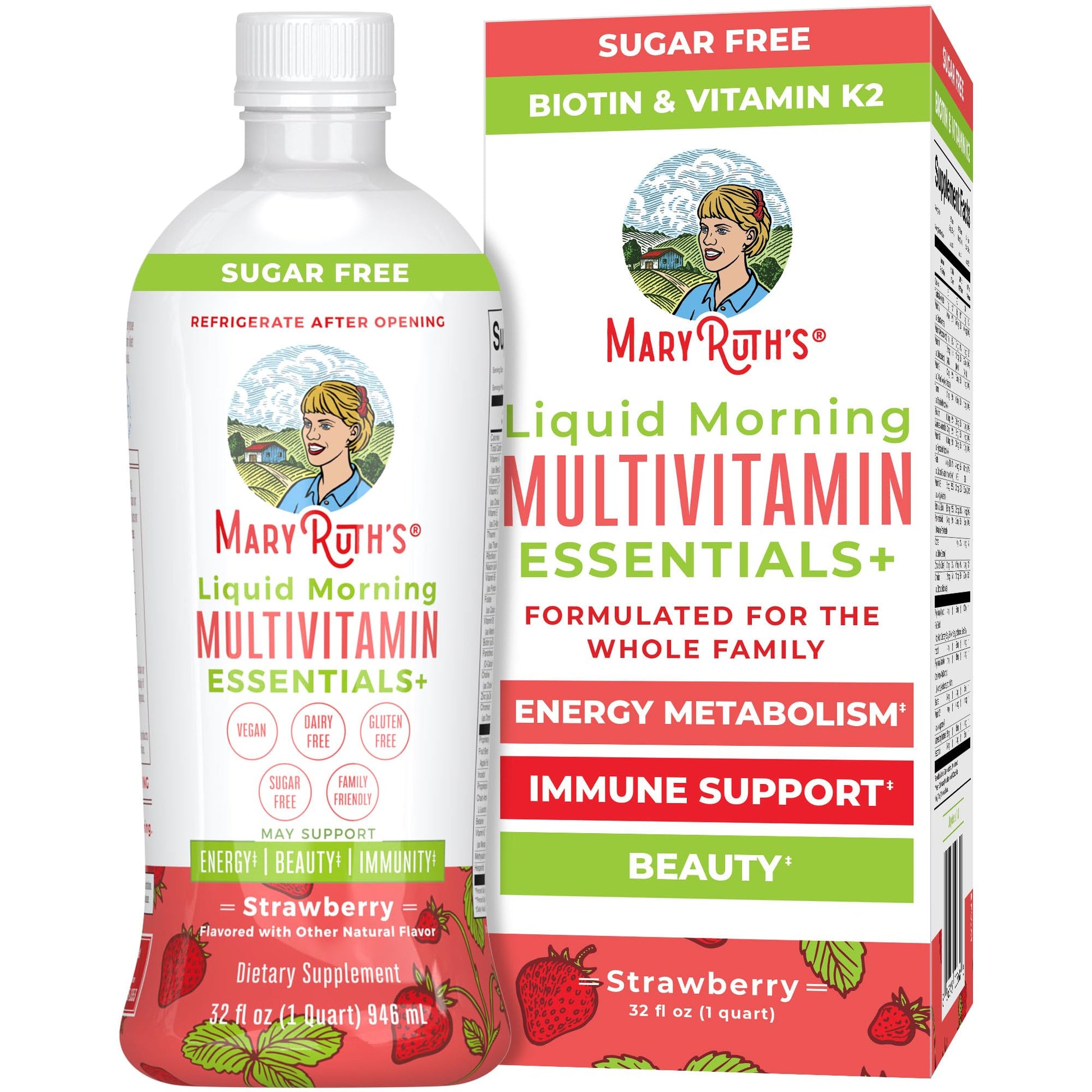 MaryRuth's Liquid Morning Multivitamin Essentials+ | Vitamin A C D E B6 B12 K2 Biotin Zinc | Mens Womens Multivitamin | Immune Support | Beauty | Sugar Free | Vitamins for Ages 1+ | Vegan | 32 Fl Oz MARYRUTH'S buy supplements canada