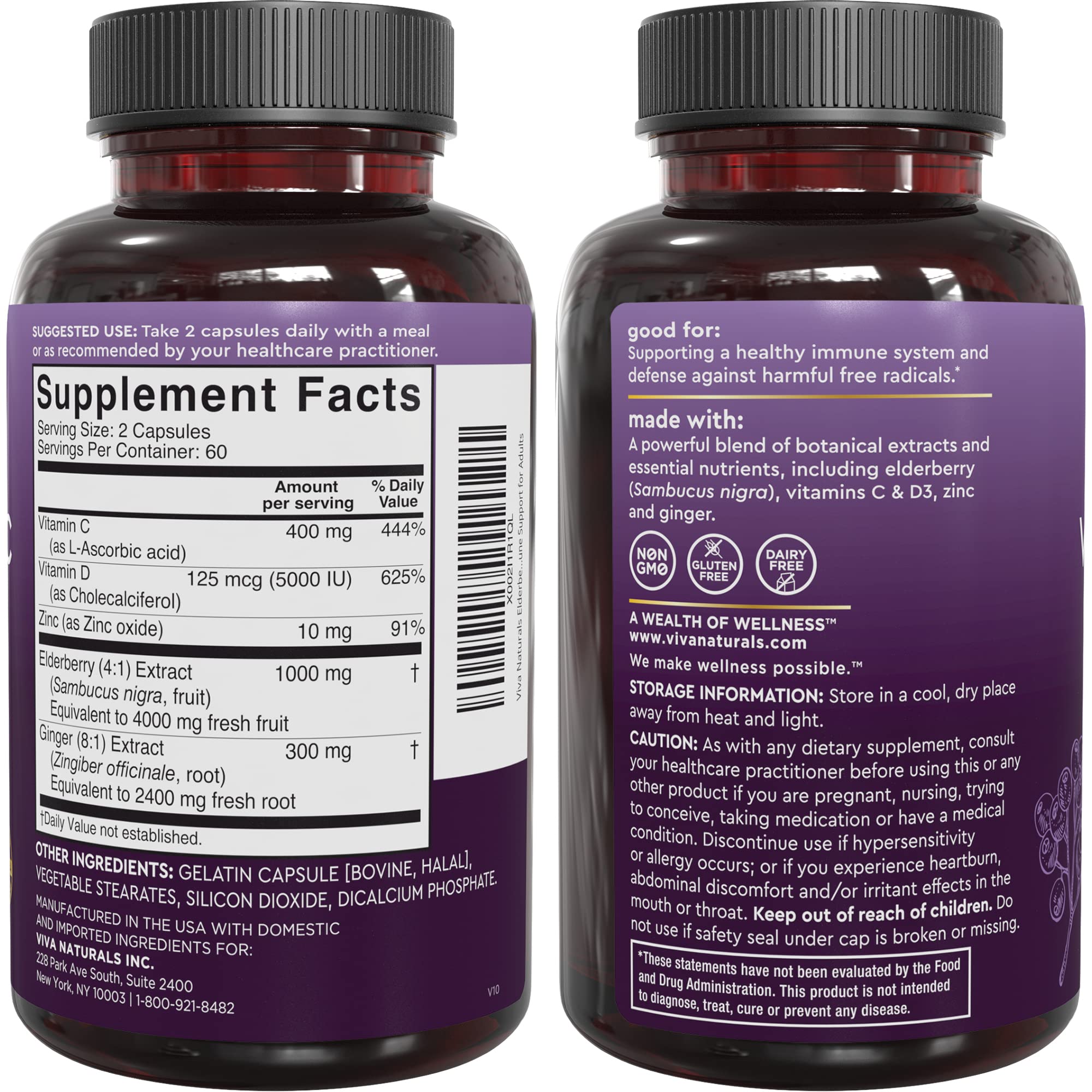 Viva Naturals Elderberry with Vitamin C and Zinc for Adults - 5 in 1 Sambucus Black Elderberry Capsules with Vitamin D3 5000 IU Immunity Supplement Viva Naturals buy supplements canada