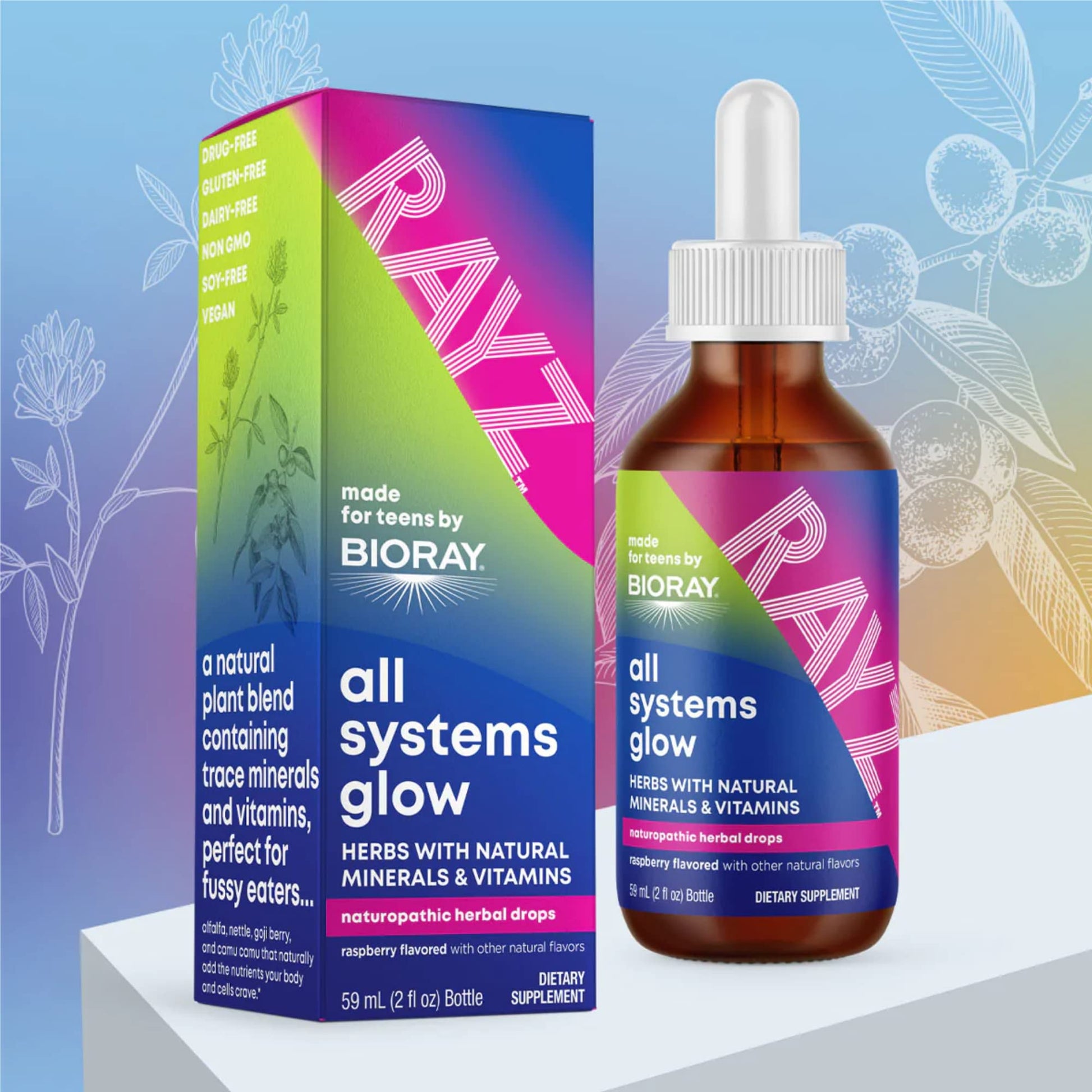 BIORAY RAYZ All Systems Glow, Raspberry Flavor - 2 fl oz - Convenient Source of Vitamins & Minerals for Teens 12-18 Years Old BIORAY buy supplements canada
