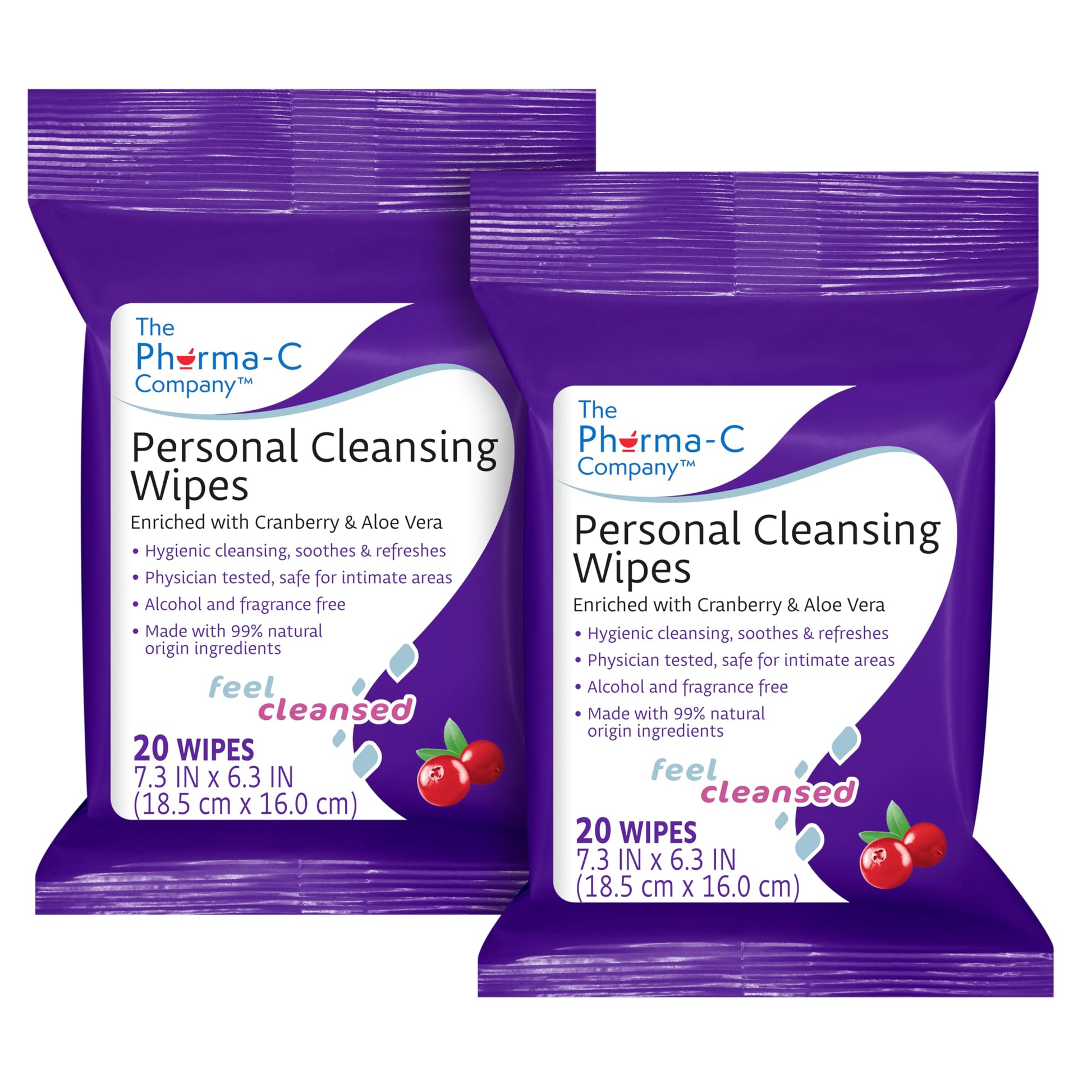 The Pharma-C Company Personal Cleansing Wipes [2 packs of 20 wipes] - Enriched with Cranberry & Aloe Vera Generic buy supplements canada