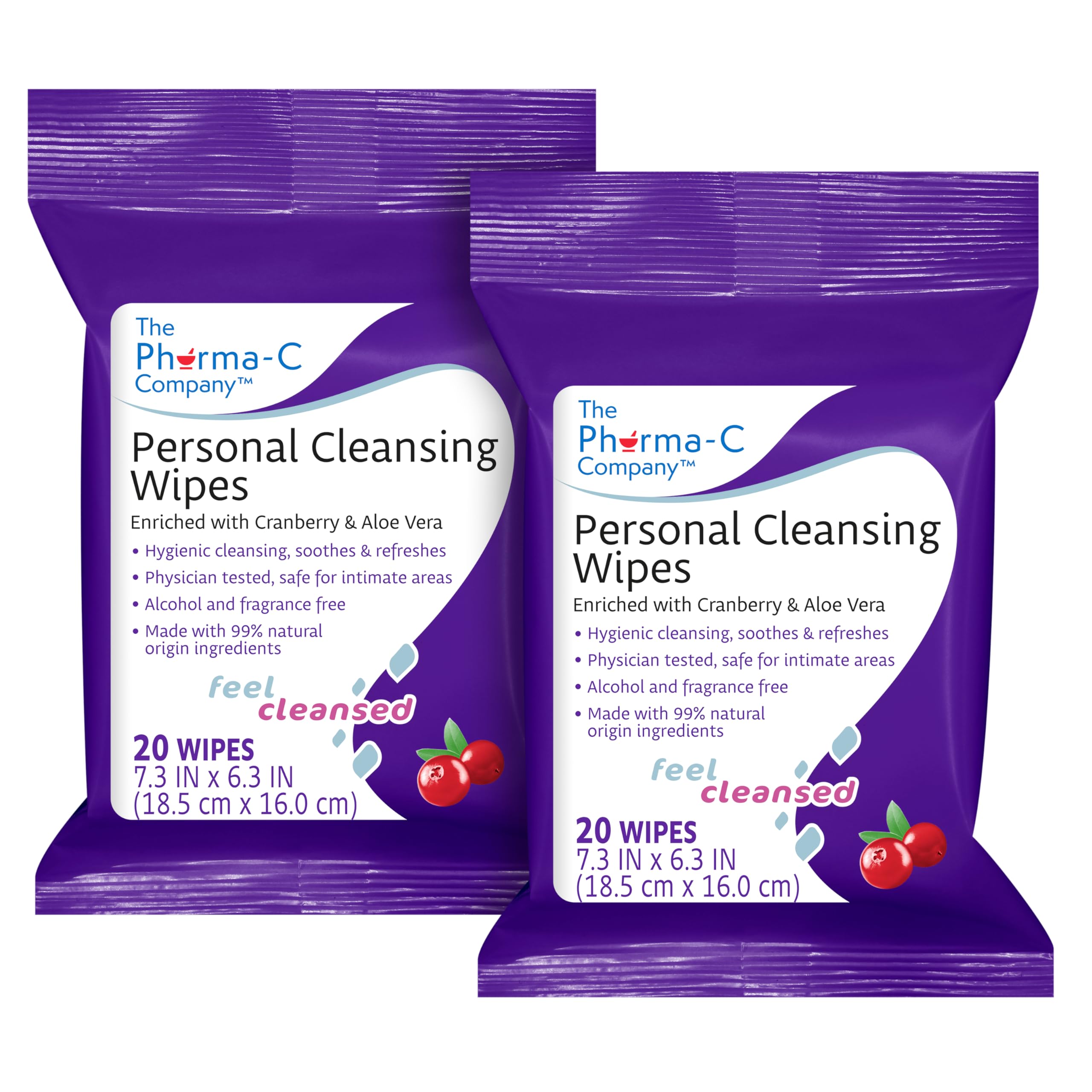 The Pharma-C Company Personal Cleansing Wipes [2 packs of 20 wipes] - Enriched with Cranberry & Aloe Vera Generic buy supplements canada