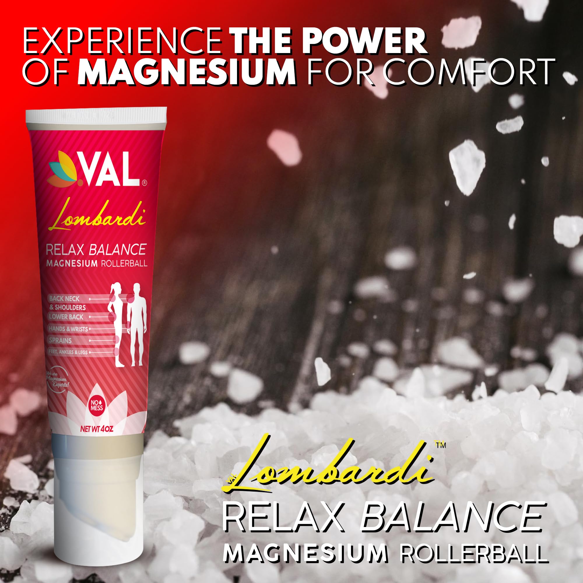 VAL Lombardi Relax Balance Magnesium Rollerball | Zechstein Magnesium + Herbal Extracts | Joint & Muscle Relief for Neck, Back, Legs | No Mess, Non-Greasy | 4oz VAL buy supplements canada
