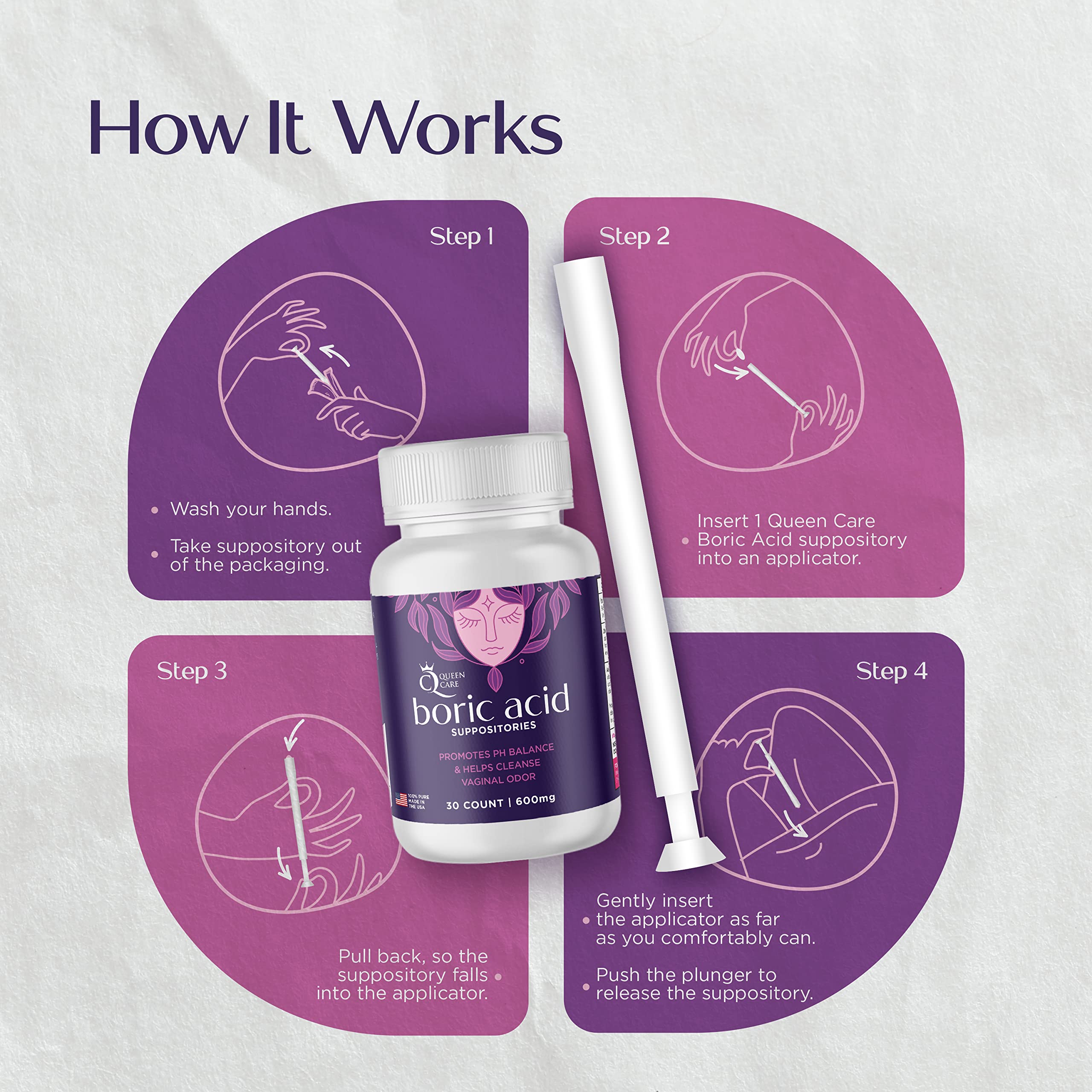 Queen Care - Boric Acid Suppositories & Applicators, Complete Feminine Care, PH Balance for Women Queen Care buy supplements canada