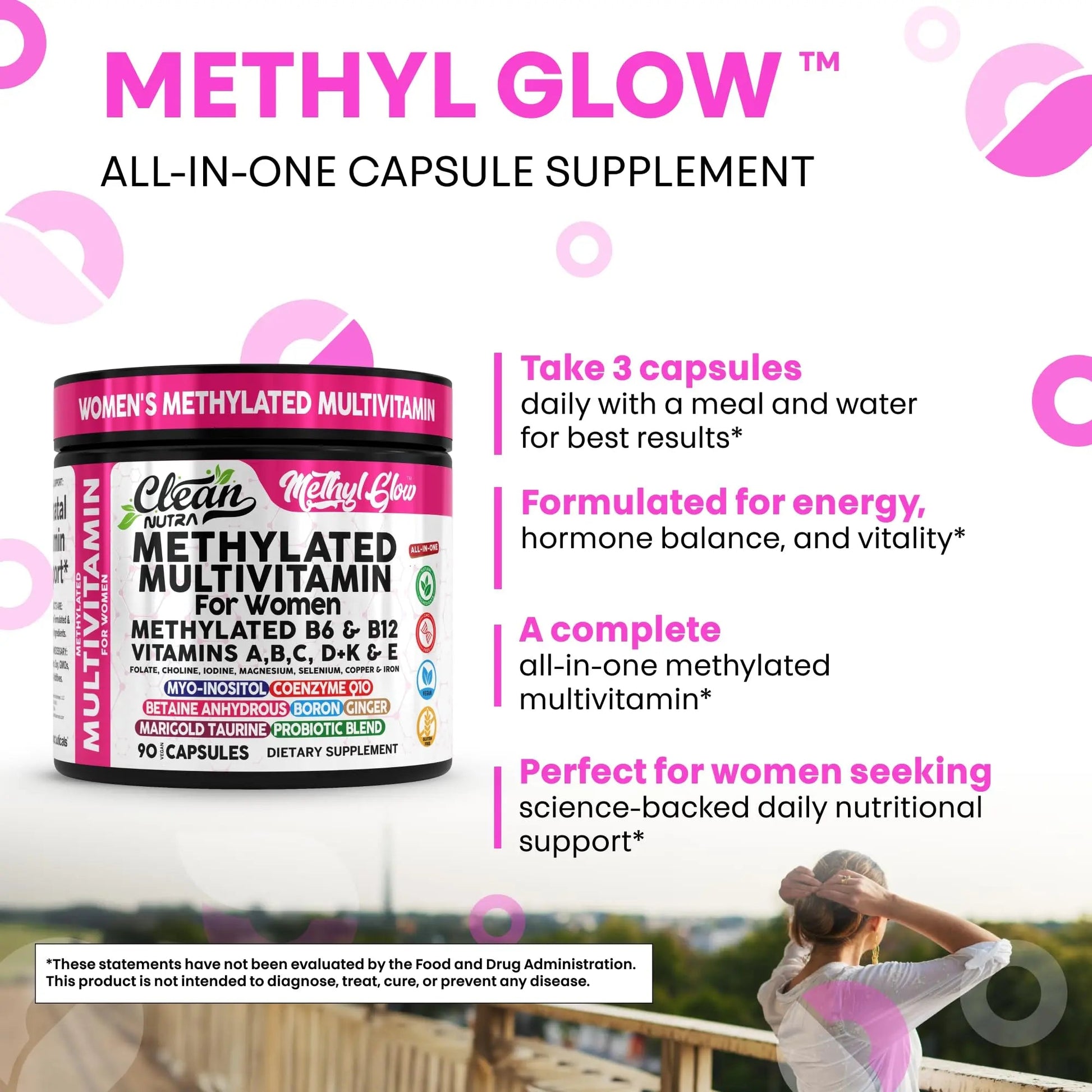 Methylated Multivitamin for Women Vitamins B6 Methyl B12 A B C D K E Folate Choline Omega 3 Thiamine Riboflavin Iron Clean Nutraceuticals buy supplements canada