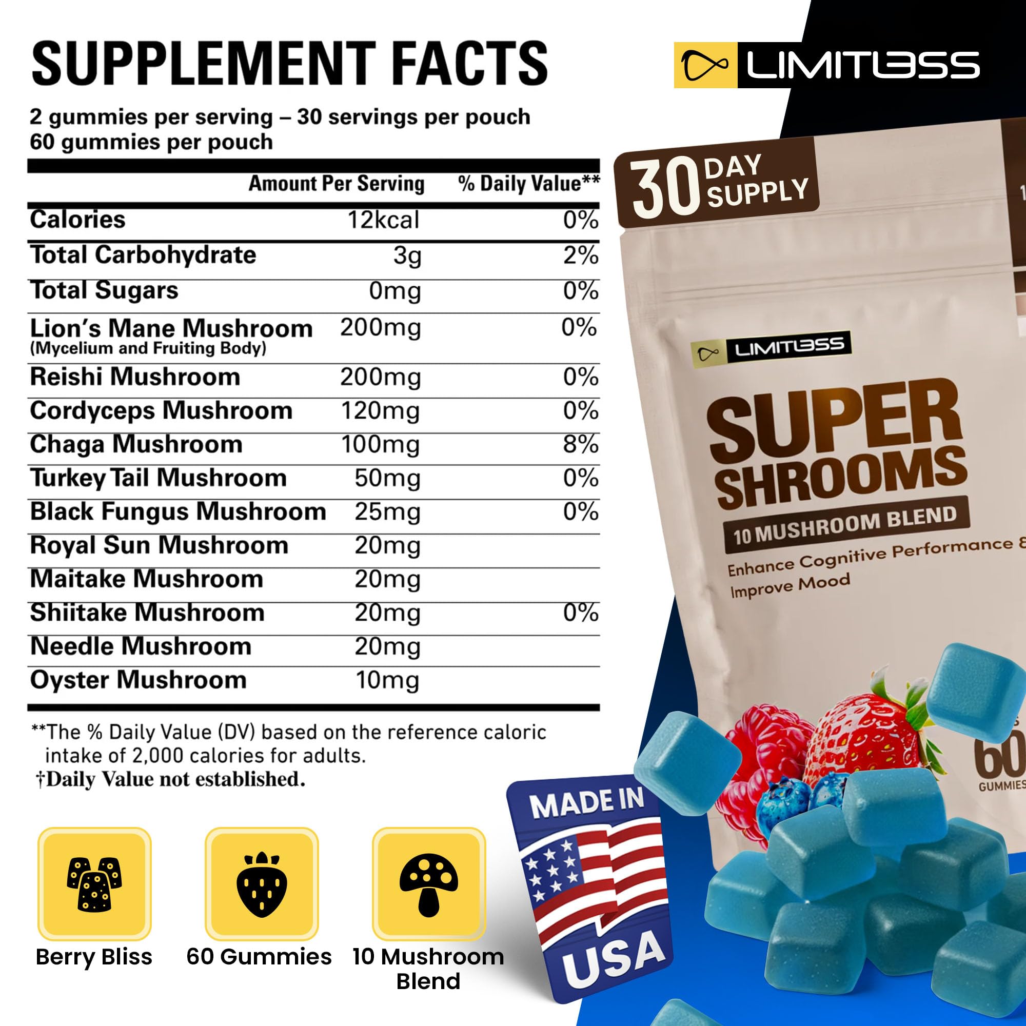 Limitless Supershrooms Smart Focus Gummies - 30 Day Supply LIMITLESS X buy supplements canada