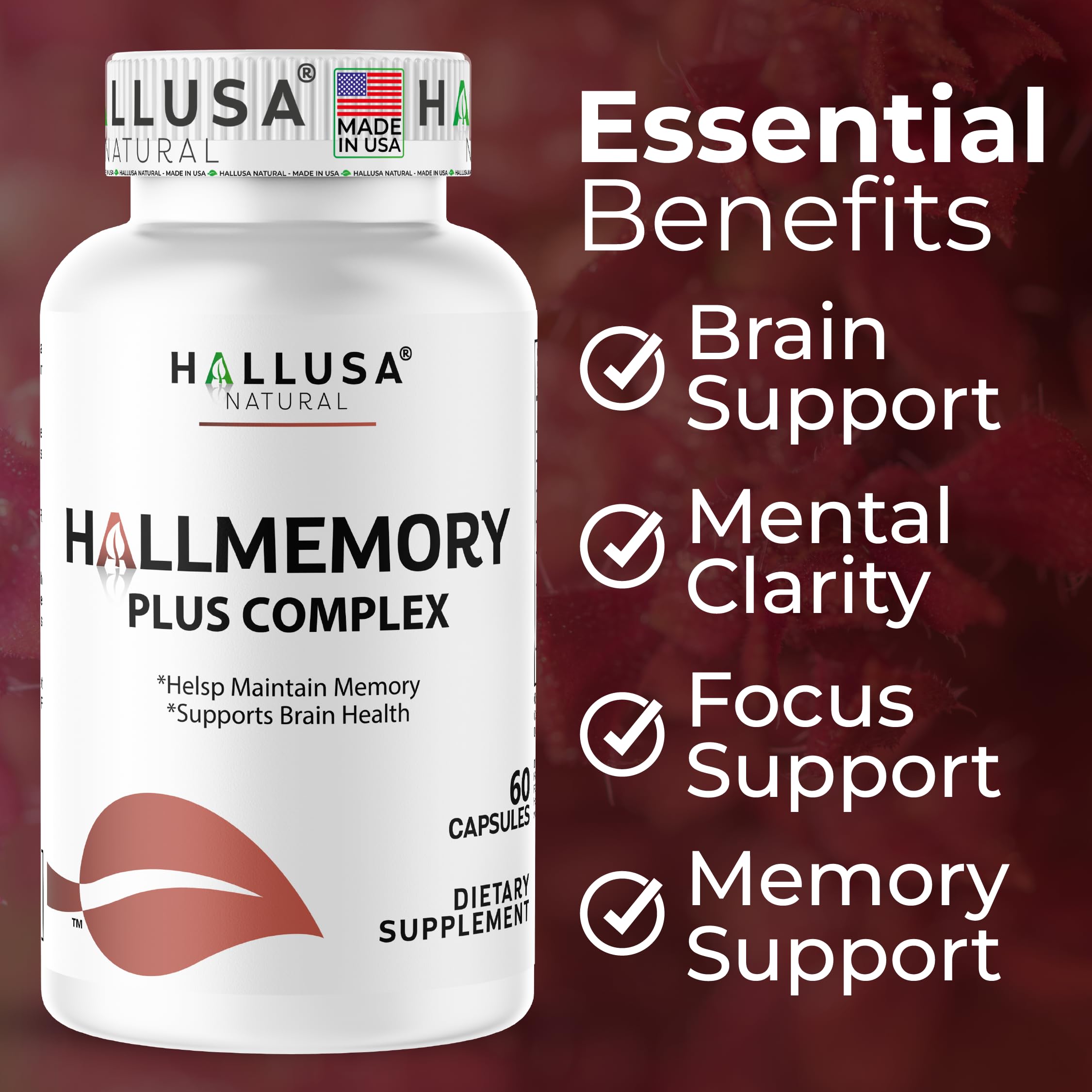 Hallusa Natural Brain Health Supplement Capsules 1680mg, Ginkgo Biloba, B Vitamins & Choline, Memory & Focus Support, Brain Booster for Men & Women, 60 Count Hallusa Natural buy supplements canada