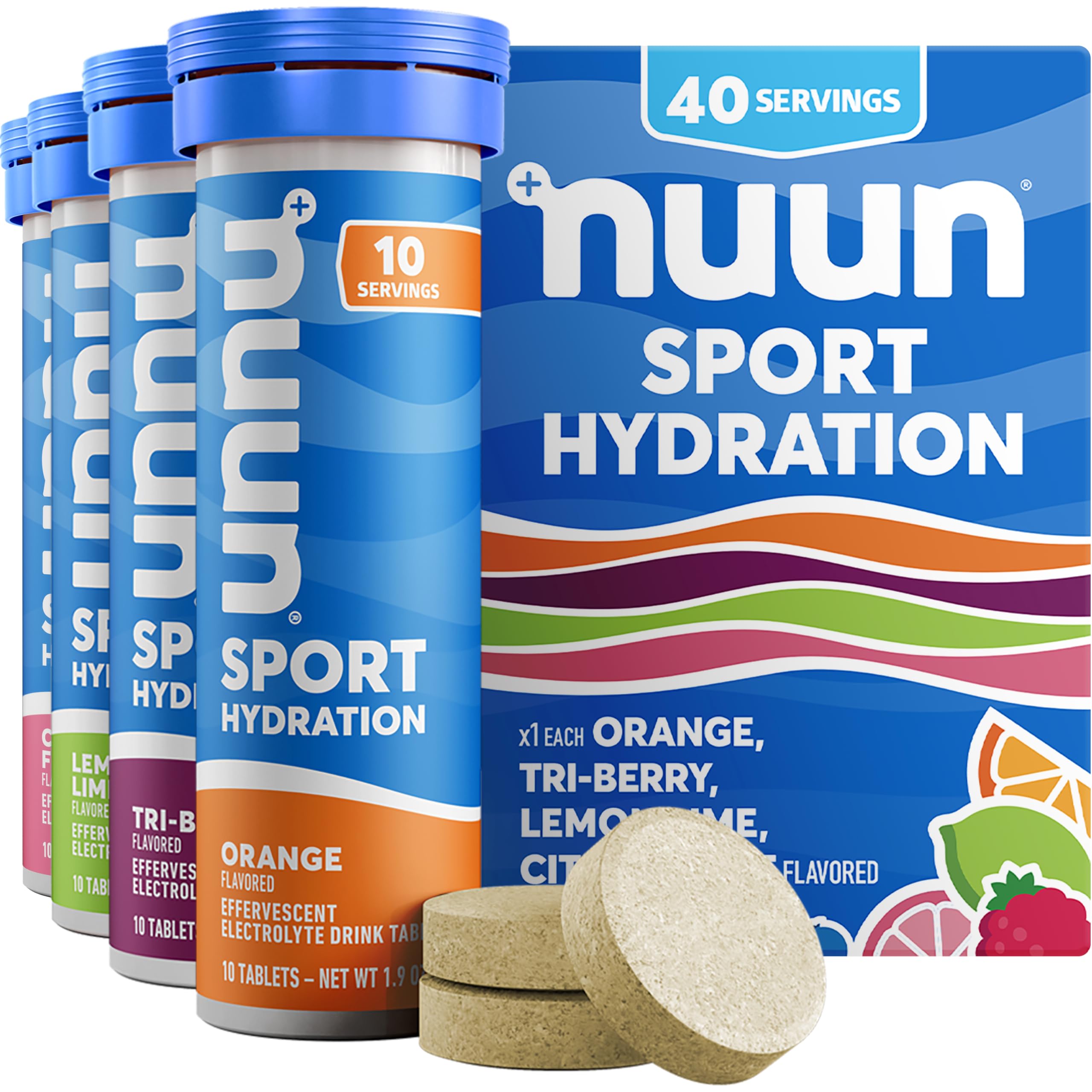 Nuun Sport Electrolyte Tablets with Magnesium, Calcium, Potassium, Chloride & Sodium, Gluten Free & Vegan, Mixed Flavors, 4 Pack (40 Servings Total) Nuun buy supplements canada