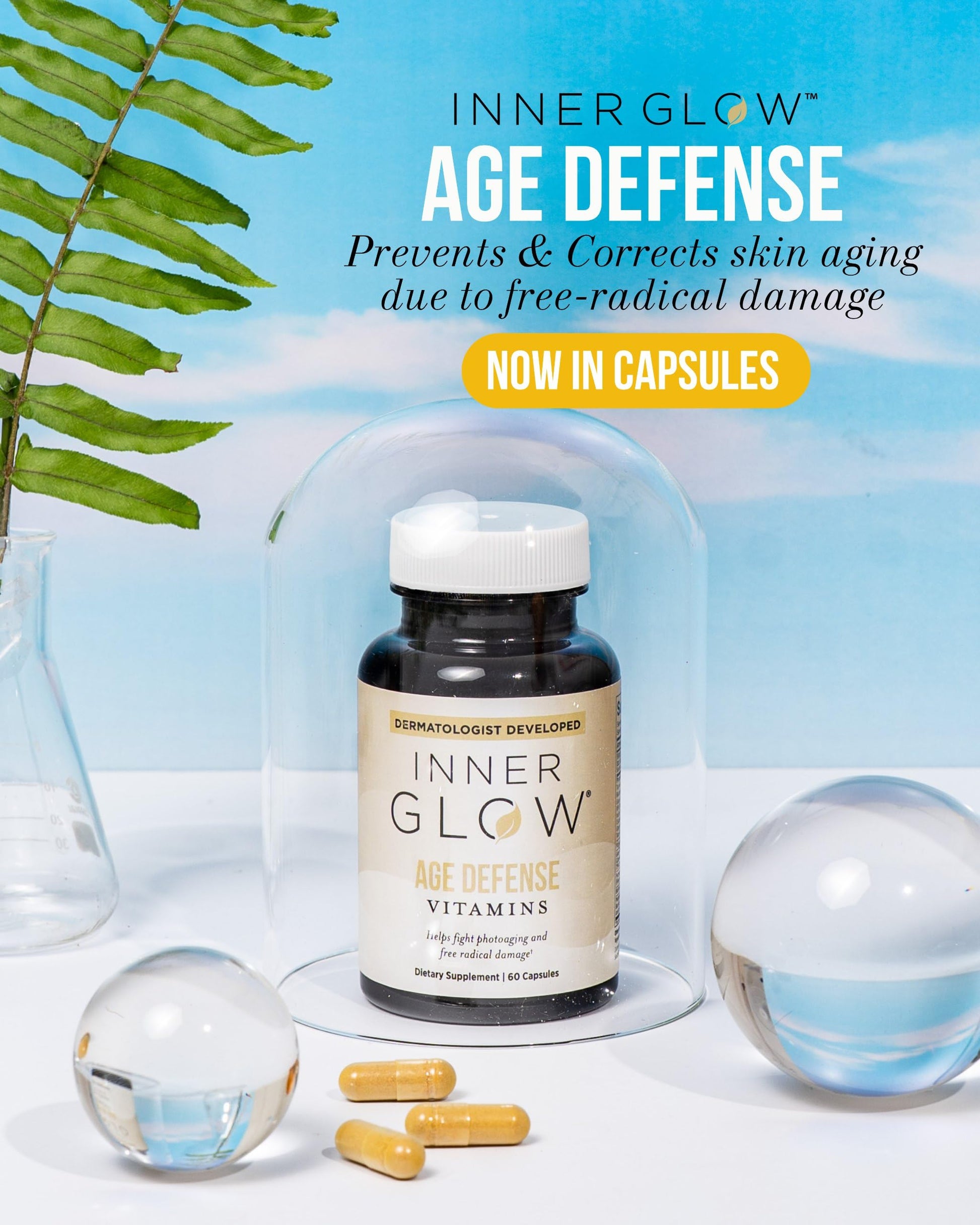 Inner Glow Age Defense Vitamins - Dermatologist and Plastic Surgeon Developed to Fight photoaging and Melasma, Polypodium Leucotomos Antioxidant Formula – Vegan, Gluten-Free – 60 Capsules Inner Glow buy supplements canada