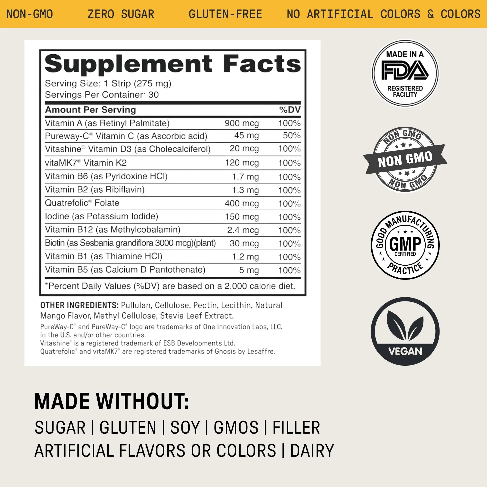 Meche Multivitamin for Women and Men Strip Supplements - Vitamins A, C, D, B6, Methylated B12, Folate, Biotin - Beauty, Energy, Immune Support Meche buy supplements canada