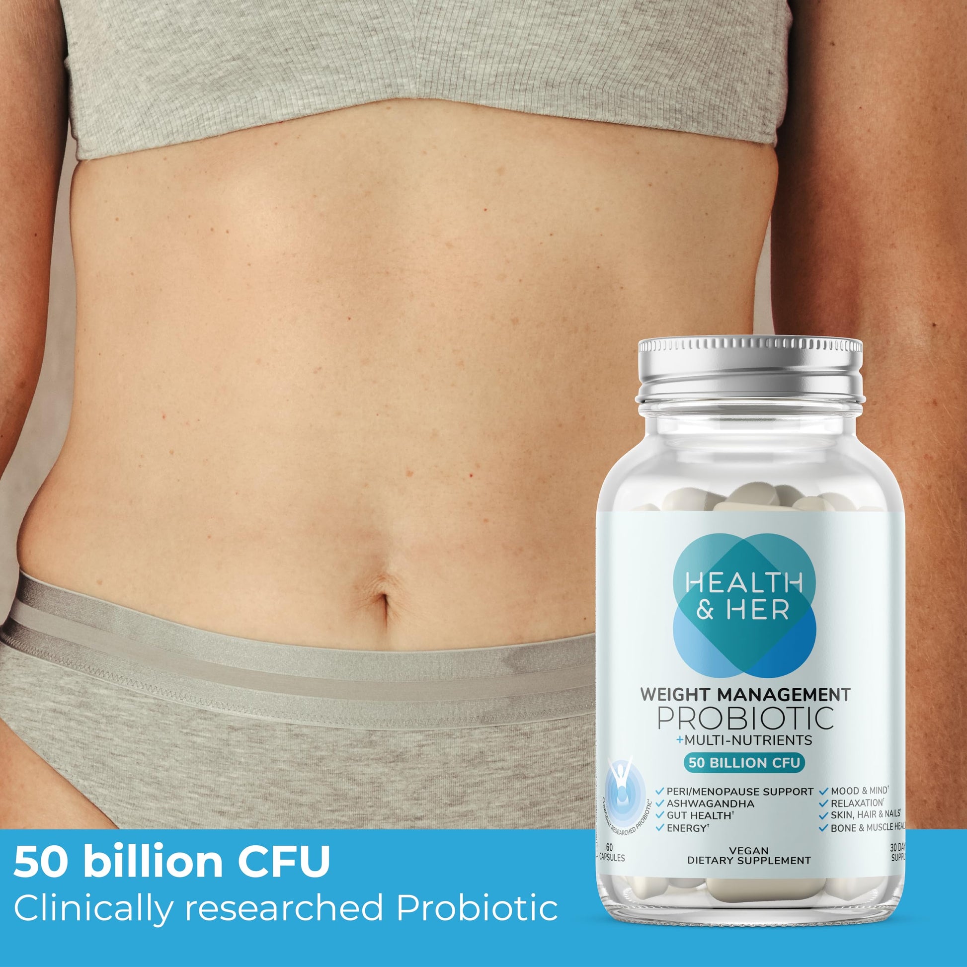 Health & Her Weight Management Probiotics for Women - Perimenopause & Menopause Supplement - Clinically Studied 50bn CFU Probiotics to Support Gut Health, Energy, Mood & Mind, Vegan (60 ct - 1 Month) Health and Her buy supplements canada