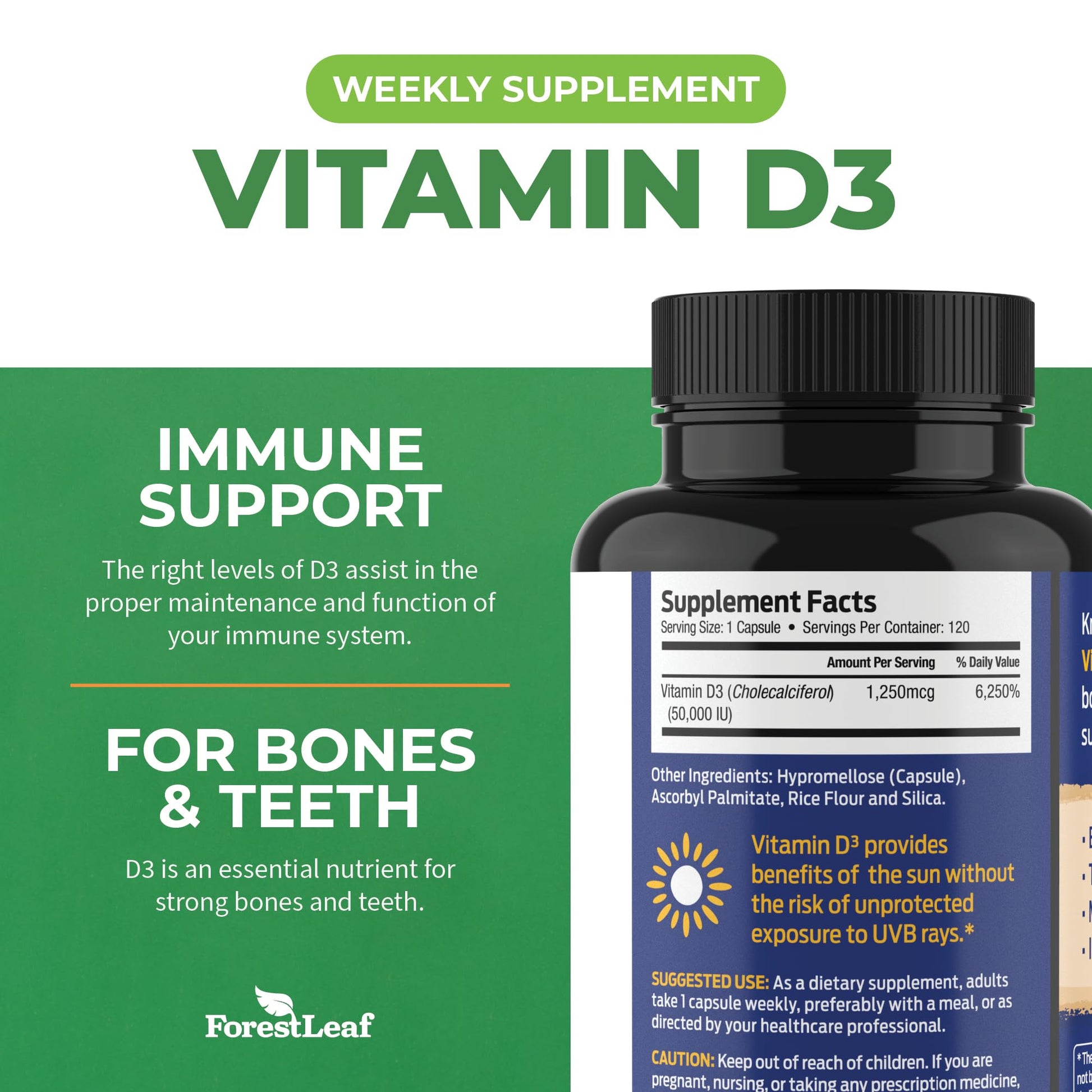 ForestLeaf - Vitamin D3 IU Weekly Supplement - (50,000 IU - 120 Count - 2 Pack) ForestLeaf buy supplements canada