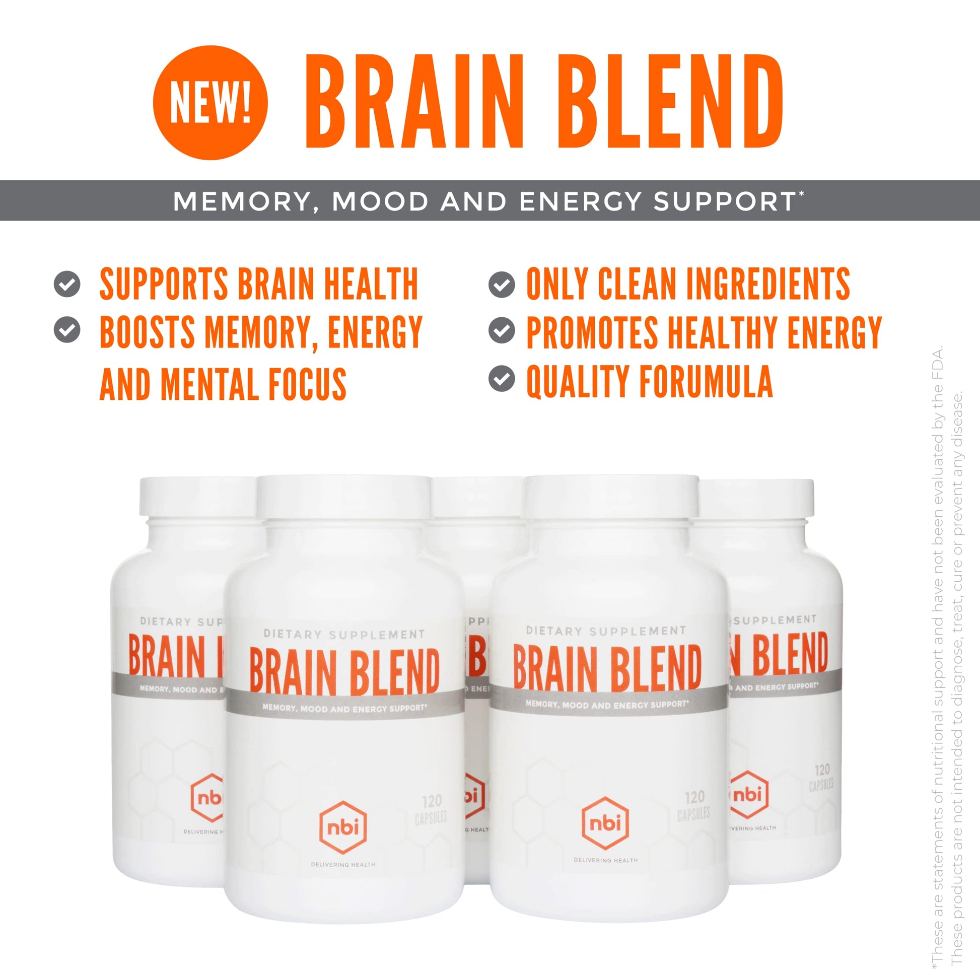 NBI Brain Blend for Memory, Focus, Concentration, Cognitive Function for Men & Women | Caffeine-Free with ALCAR, Alpha Lipoic Acid, Huperzine A, Turmeric | Nootropic | 120ct Capsules NBI buy supplements canada