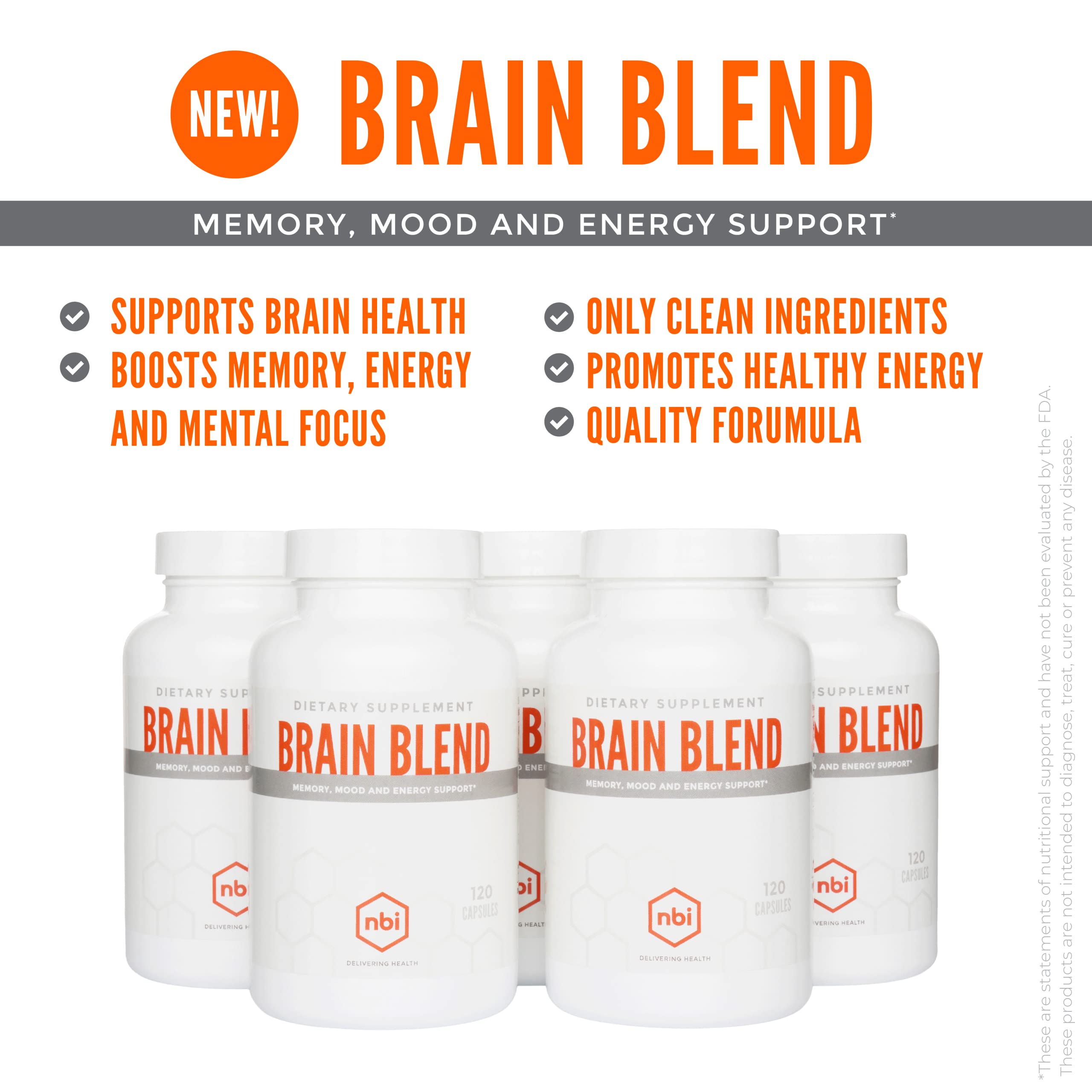 NBI Brain Blend for Memory, Focus, Concentration, Cognitive Function for Men & Women | Caffeine-Free with ALCAR, Alpha Lipoic Acid, Huperzine A, Turmeric | Nootropic | 120ct Capsules NBI buy supplements canada