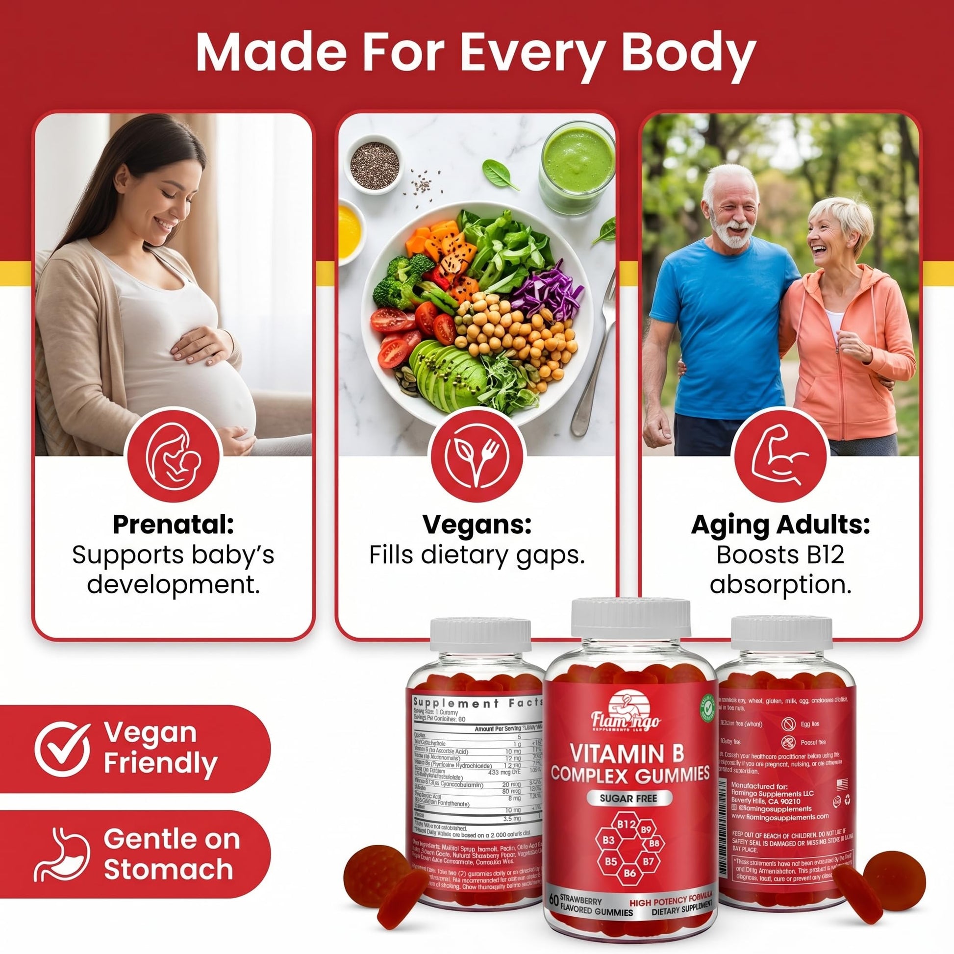 Sugar Free Vitamin B Complex Gummies - Vitamin B12, B7, B6, B3 (Niacin), B5, B8, B9 (Folate)- Third Party Tested- Prenatal, Vegan Diet, Older Adults Flamingo Supplements buy supplements canada