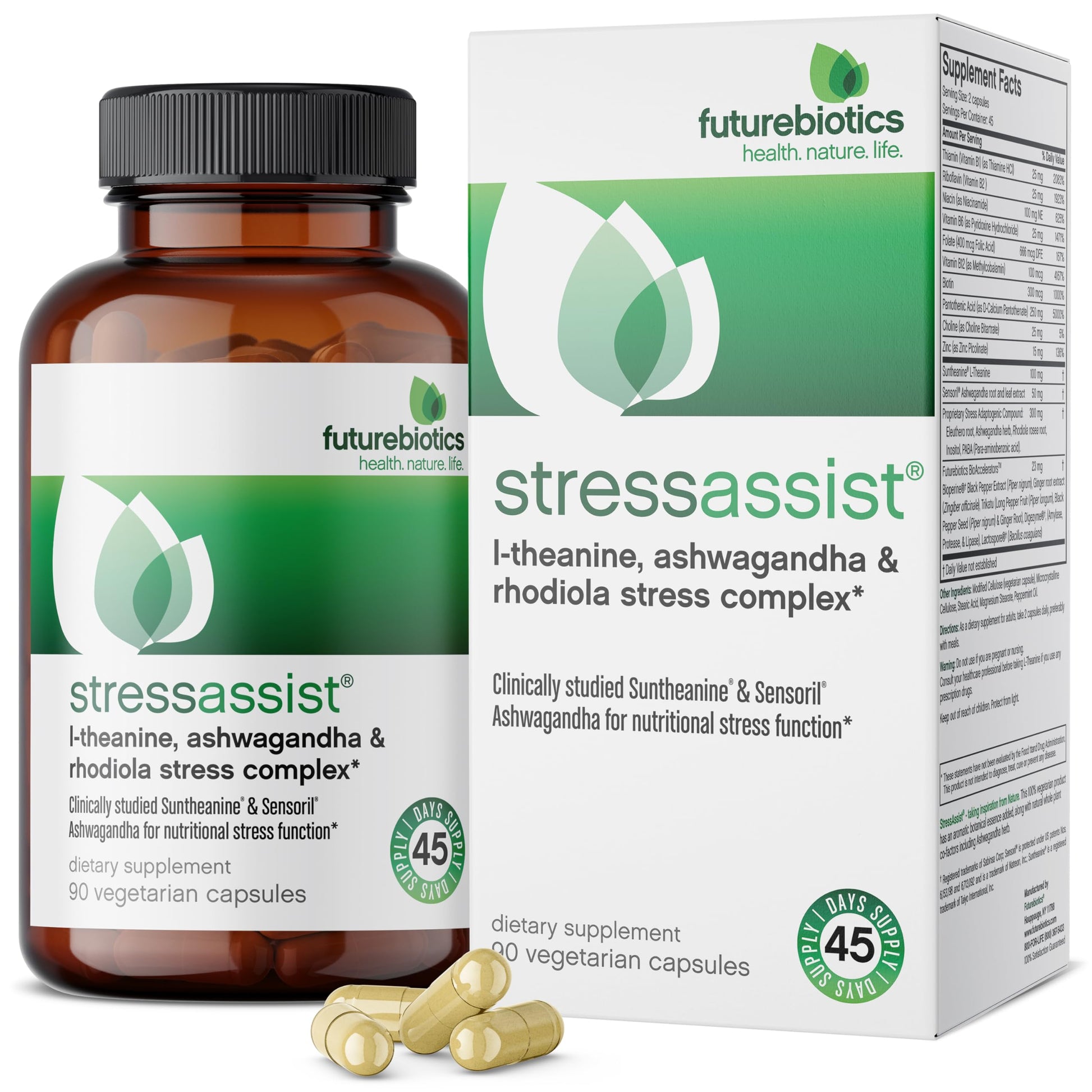 Futurebiotics Stressassist L-theanine Ashwagandha and Rhodiola Rosea Stress Complex - Natural Nutritional Stress Function, 90 Vegetarian Capsules Futurebiotics buy supplements canada