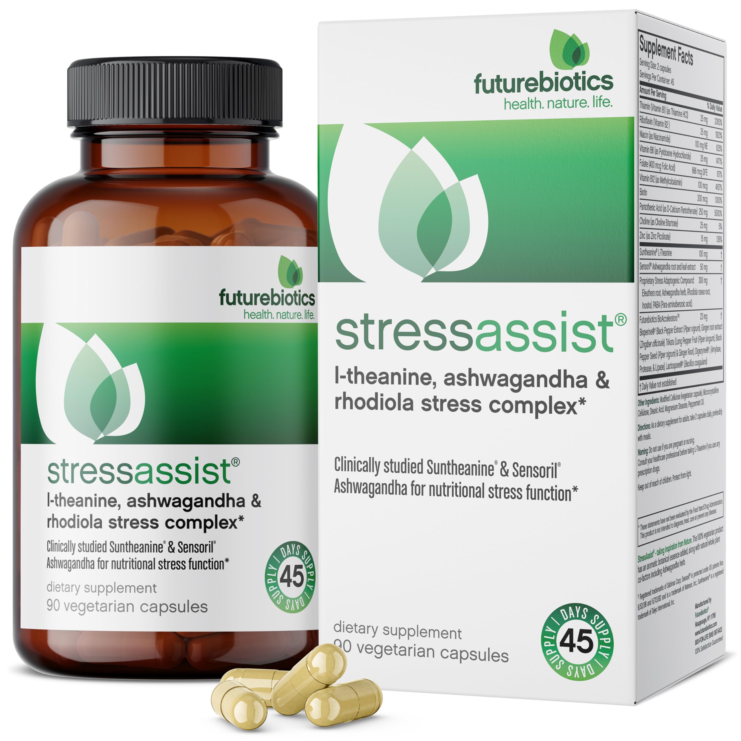 Futurebiotics Stressassist L-theanine Ashwagandha and Rhodiola Rosea Stress Complex - Natural Nutritional Stress Function, 90 Vegetarian Capsules Futurebiotics buy supplements canada