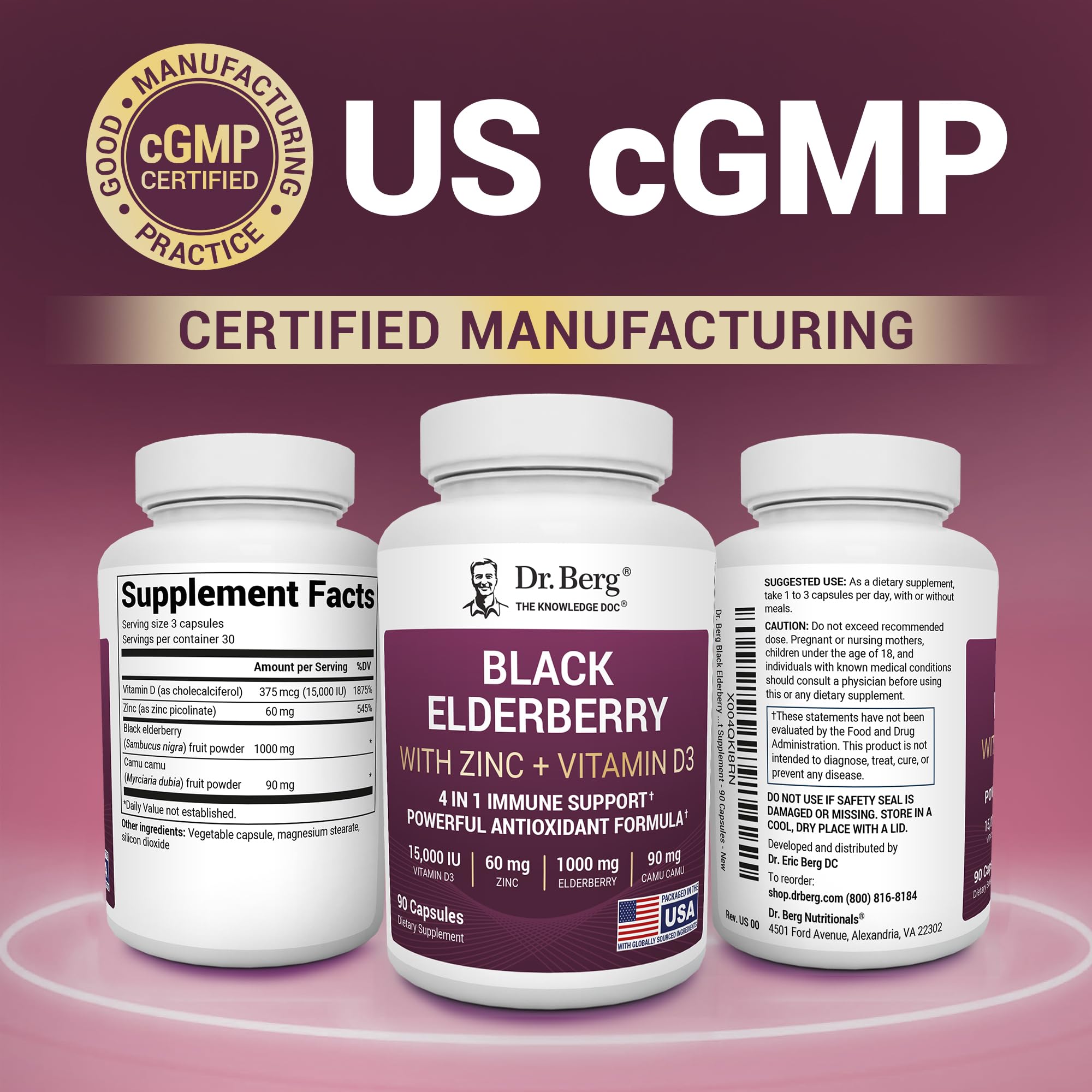 Dr. Berg Black Elderberry Capsules (Advanced Immune Support*) with 15,000 IU Vitamin D, 60 mg of Zinc, & 90 mg of Camu Camu - (4-in-1) Sambucus Elderberry Immune Support Supplement - 90 Capsules Dr. Berg Nutritionals buy supplements canada